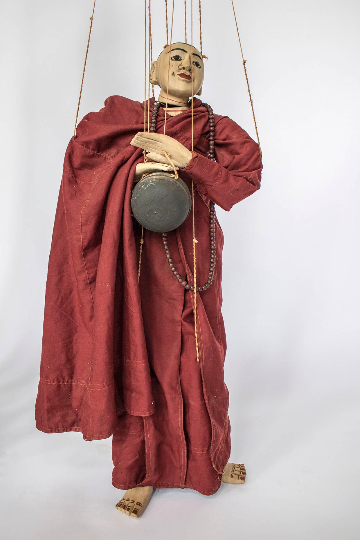 Unusual 20th Century Burmese Buddhist Monk Marionette, Myanmar For Sale 5