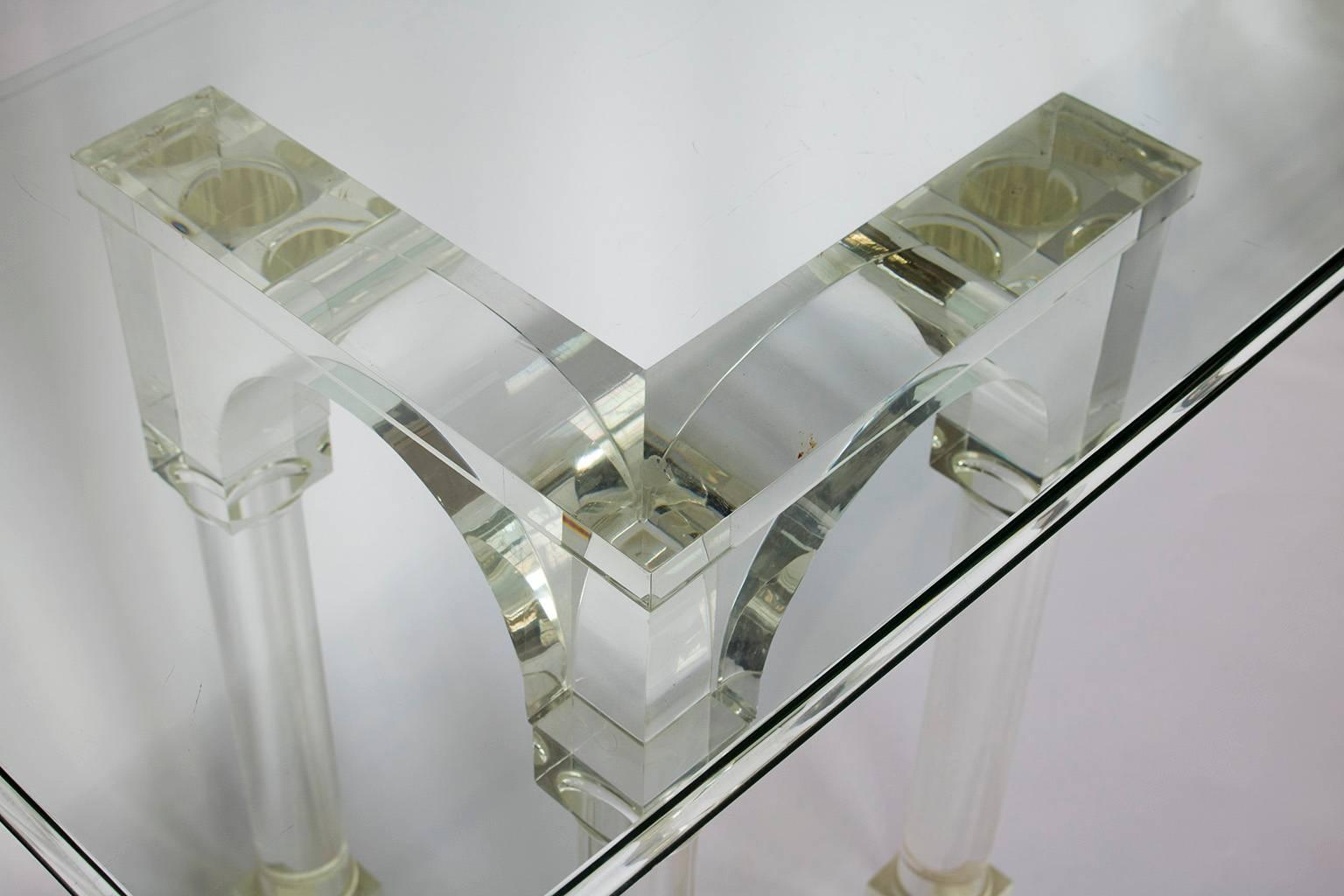Architectural Pillar Console Table in Perspex Lucite Columns, Mid-Century For Sale 1