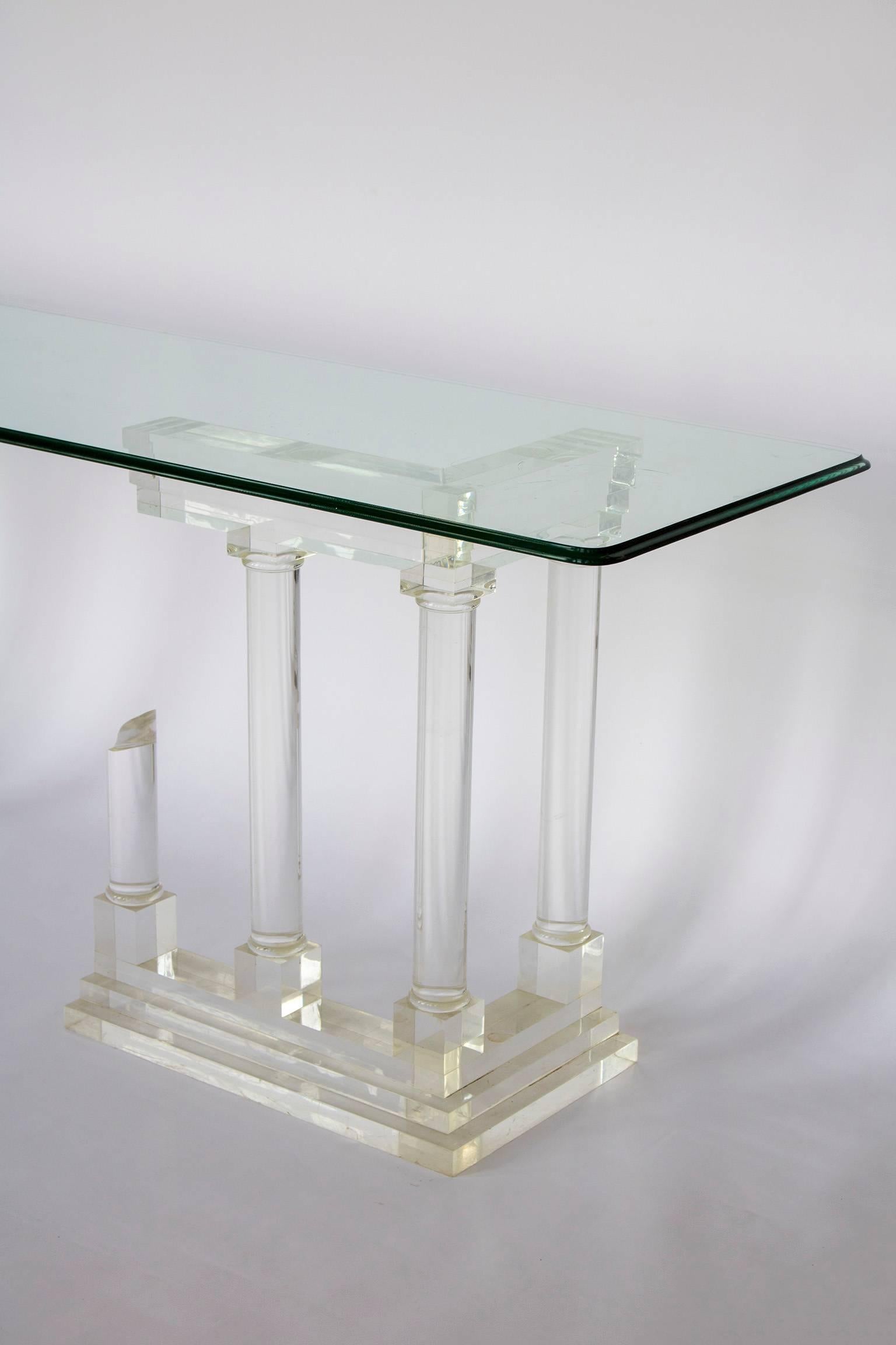 Unknown Architectural Pillar Console Table in Perspex Lucite Columns, Mid-Century For Sale