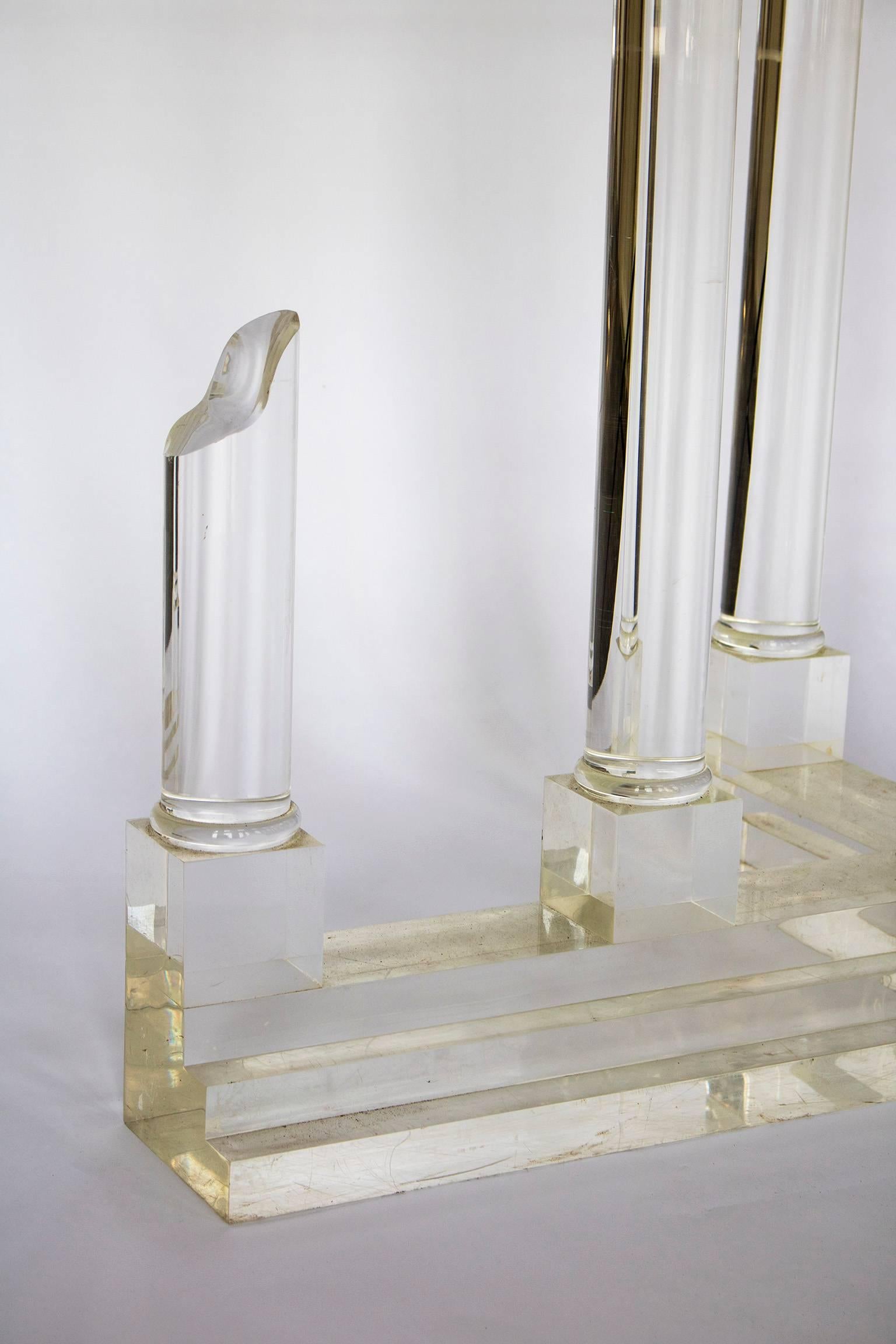 Architectural Pillar Console Table in Perspex Lucite Columns, Mid-Century For Sale 2