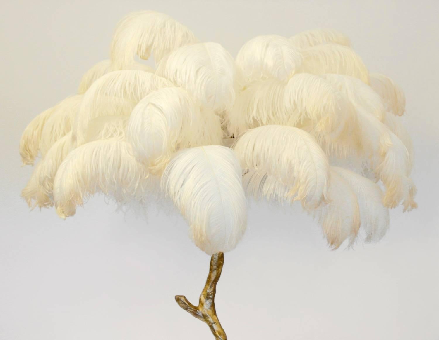 Hollywood Regency Sculptural Ostrich Feather Palm Tree Floor Lamp 1