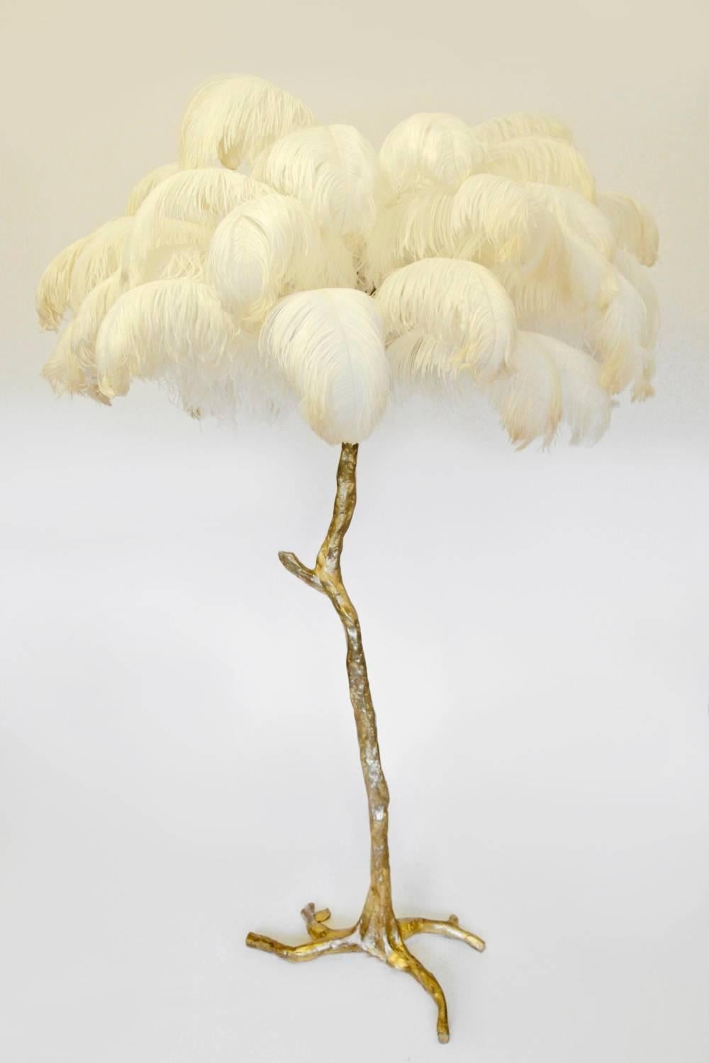 Hollywood Regency Sculptural Ostrich Feather Palm Tree Floor Lamp 2