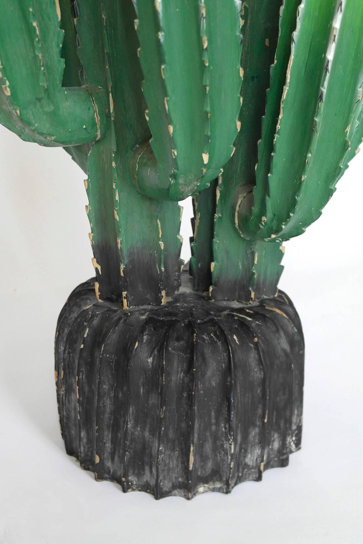 20th Century Huge Carved Cacti Painted Cactus Sculpture Set Rare and Unusual