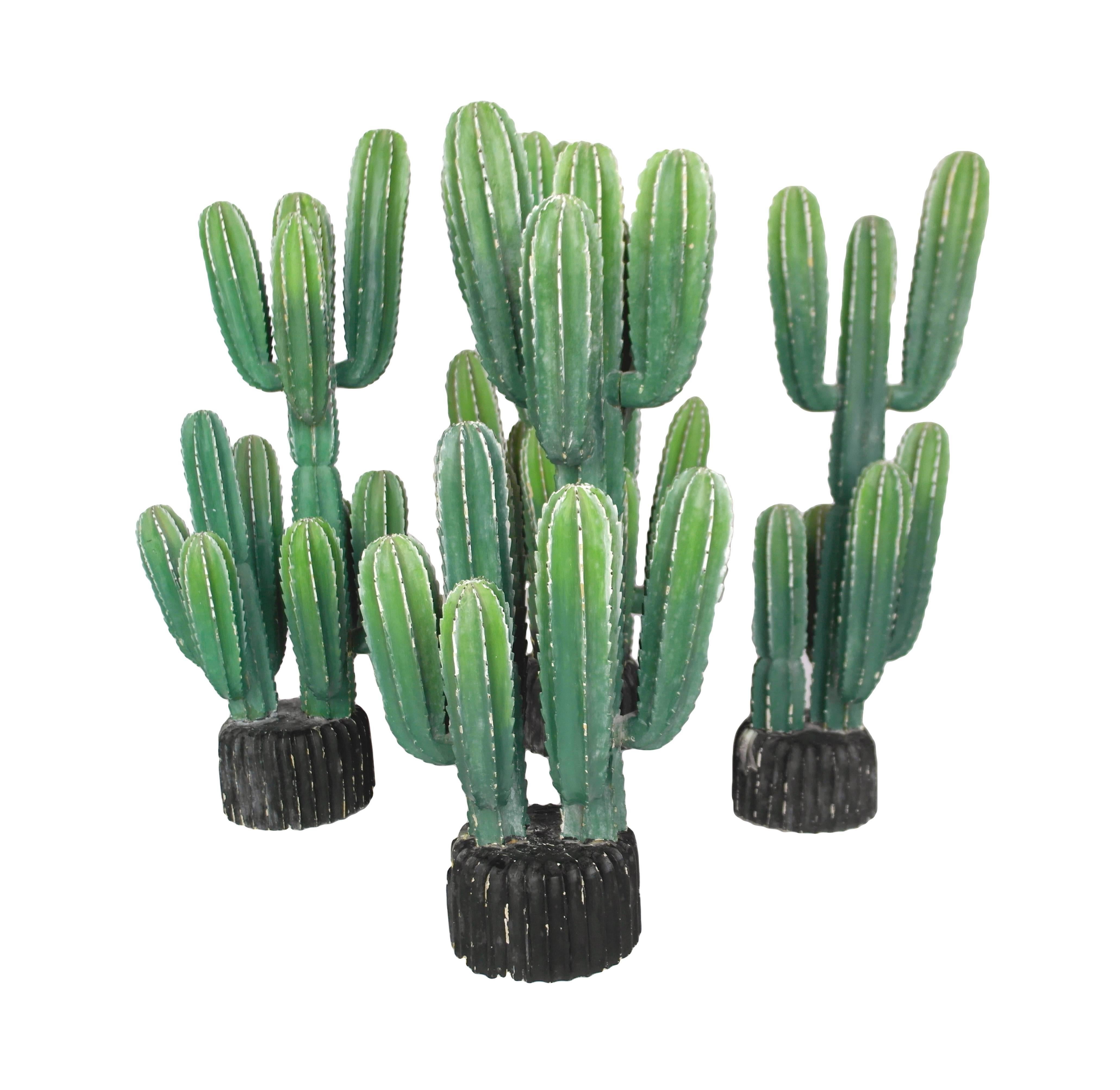 Huge Carved Cacti Painted Cactus Sculpture Set Rare and Unusual