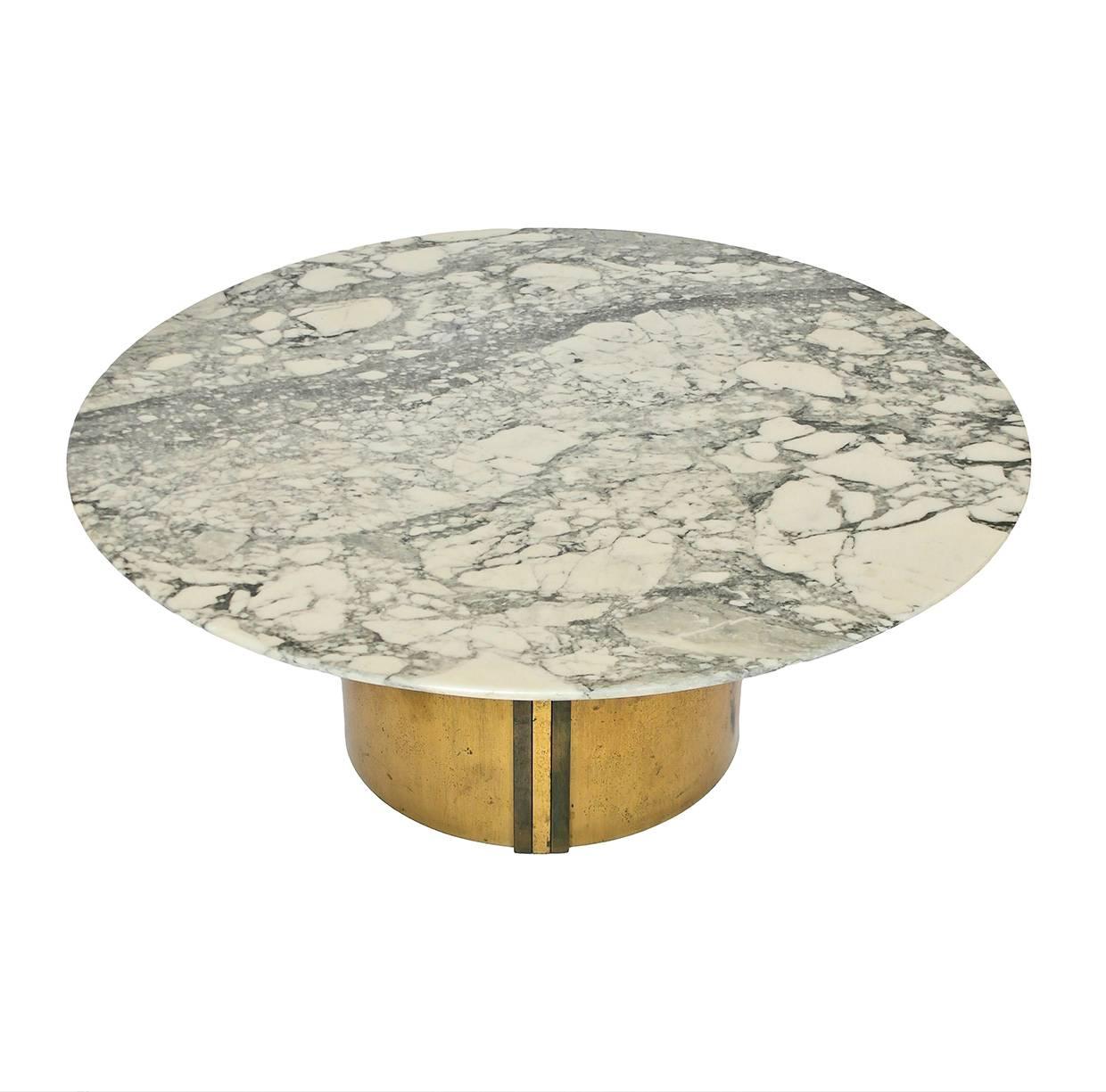 Mid-Century Polished Marble and Bronze Brass Low Coffee Table