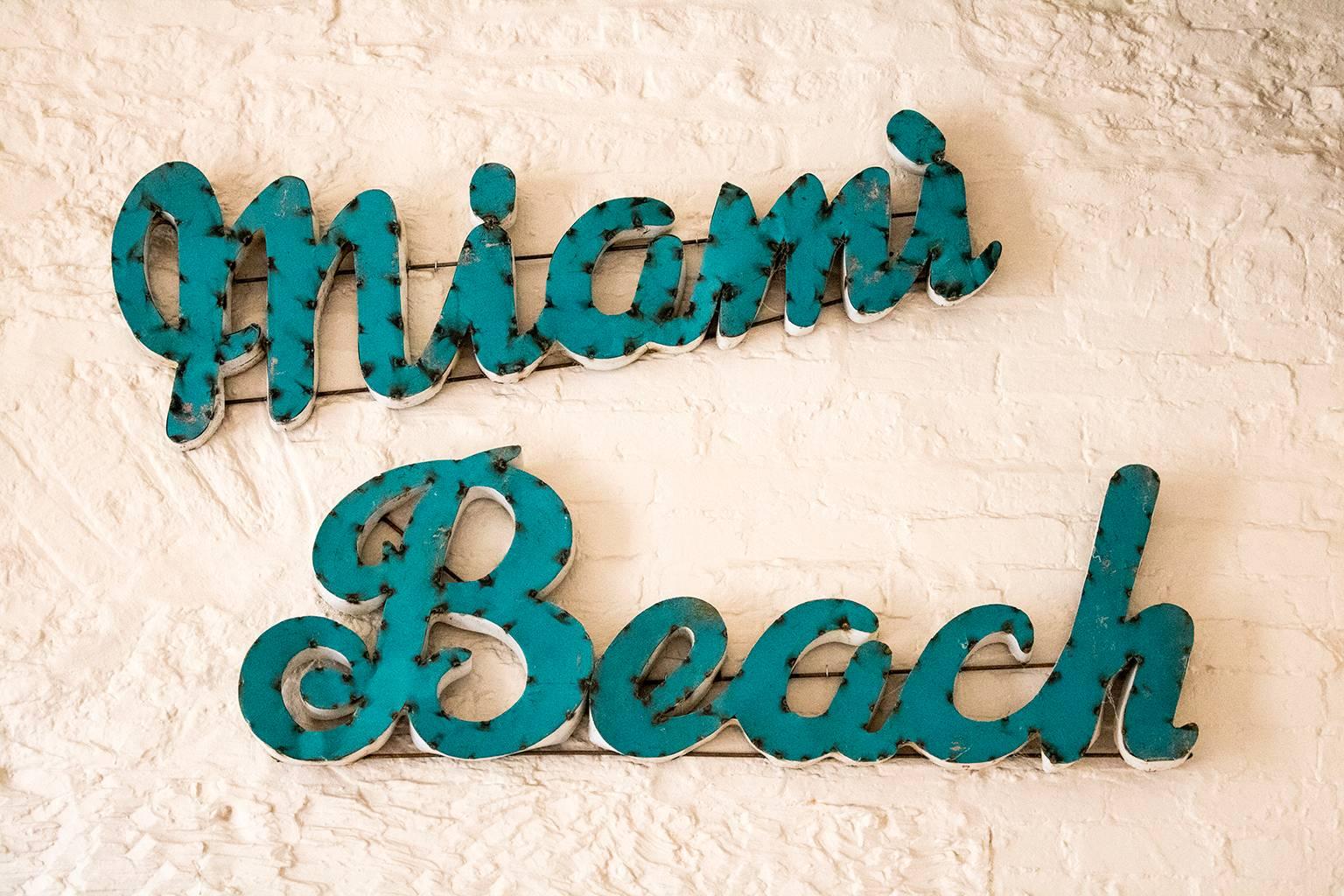 Amazing vintage huge Mid-Century 'Miami Beach' metal sign. 

Dimensions:
'Miami' 54