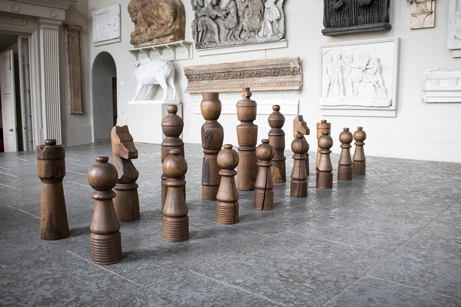 Late 20th Century Monumental Chess Set in Turned Oak and Ash In Good Condition For Sale In Oxfordshire, GB