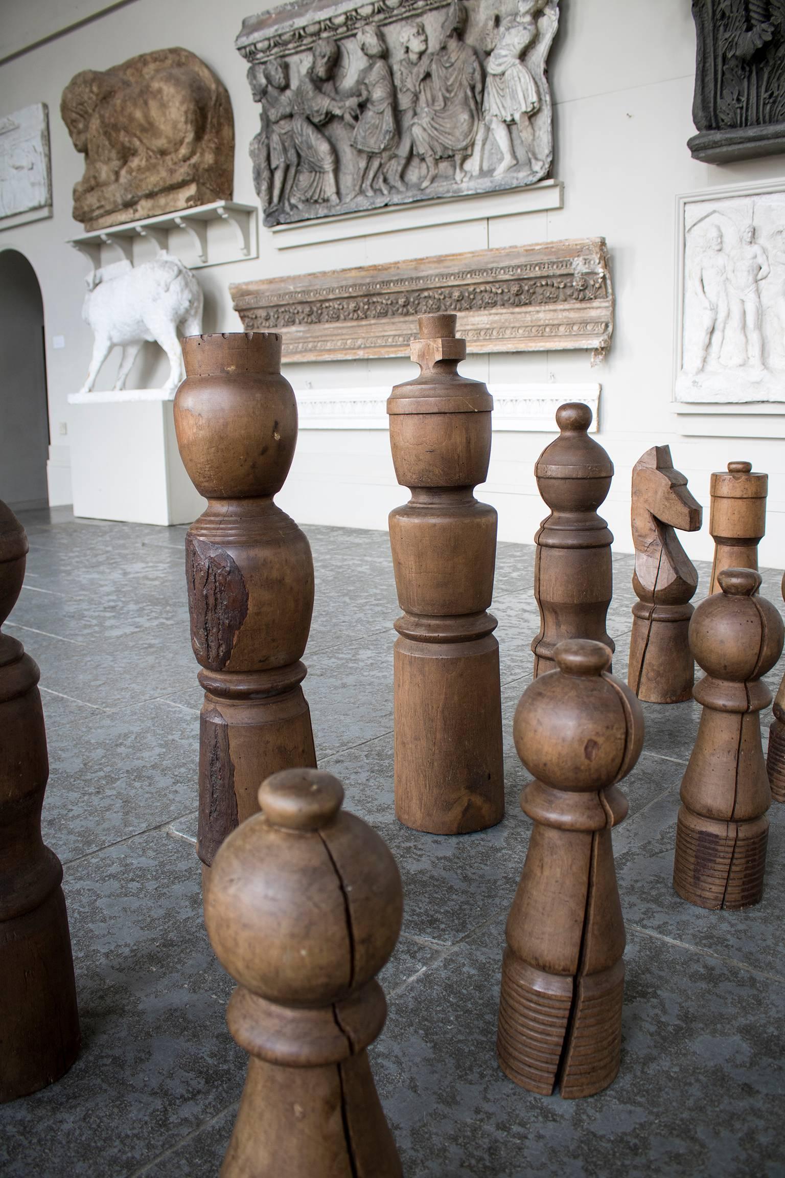 Late 20th Century Monumental Chess Set in Turned Oak and Ash For Sale 1