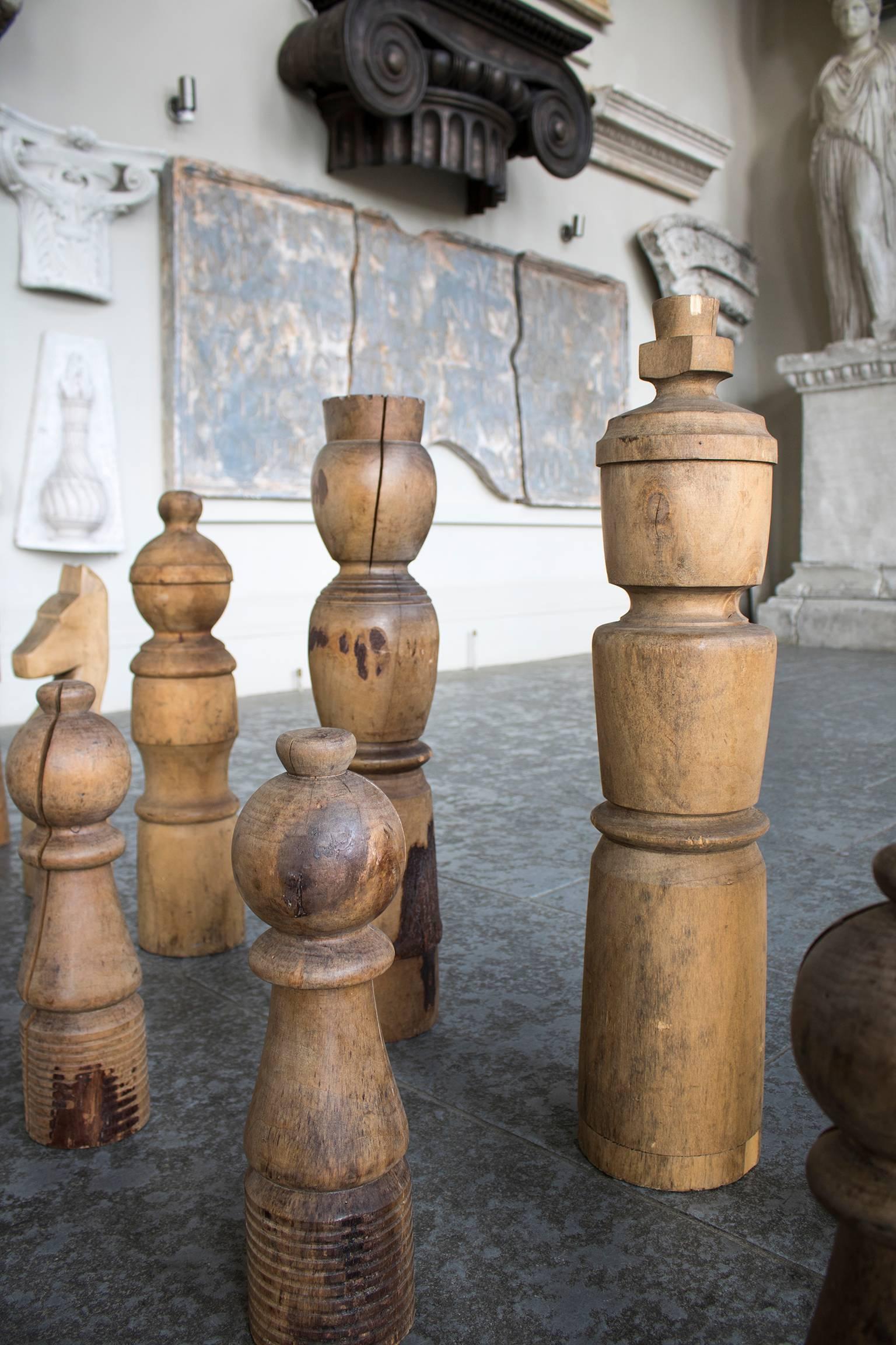 Late 20th Century Monumental Chess Set in Turned Oak and Ash For Sale 2