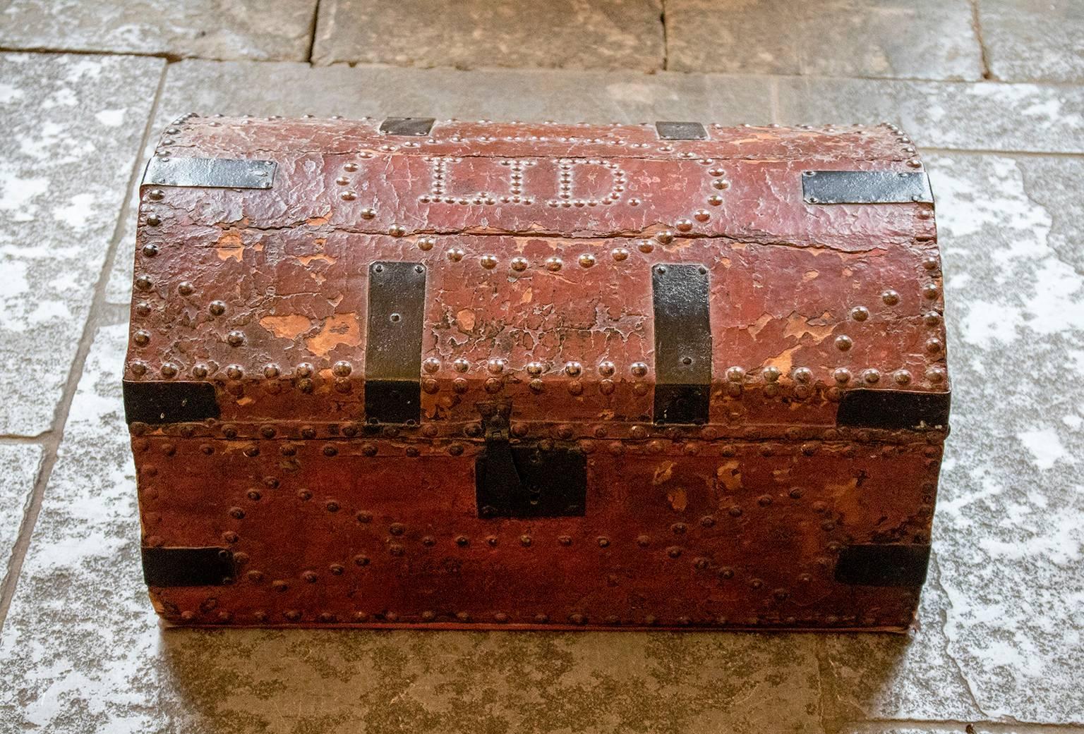 Georgian Studded Red Leather Travelling Trunk by A. Runting 6