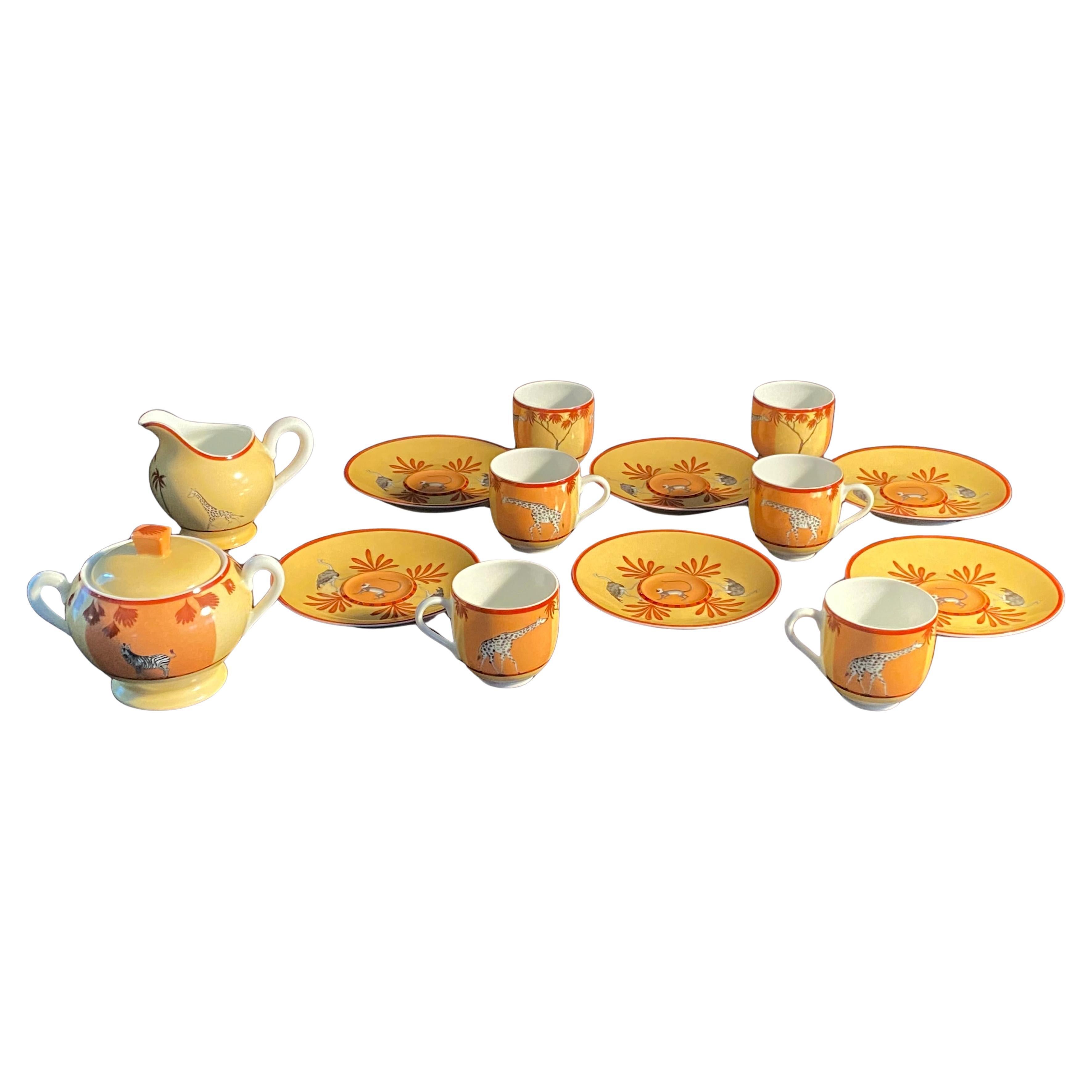 Servizio da tè o da caffè espresso in porcellana Hermès Paris "Africa", Francia 1997.