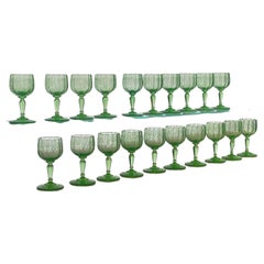 Set of 20 Lobmyer Maria Theresia Uran Green Port Wine Glasses, Austria 1880's