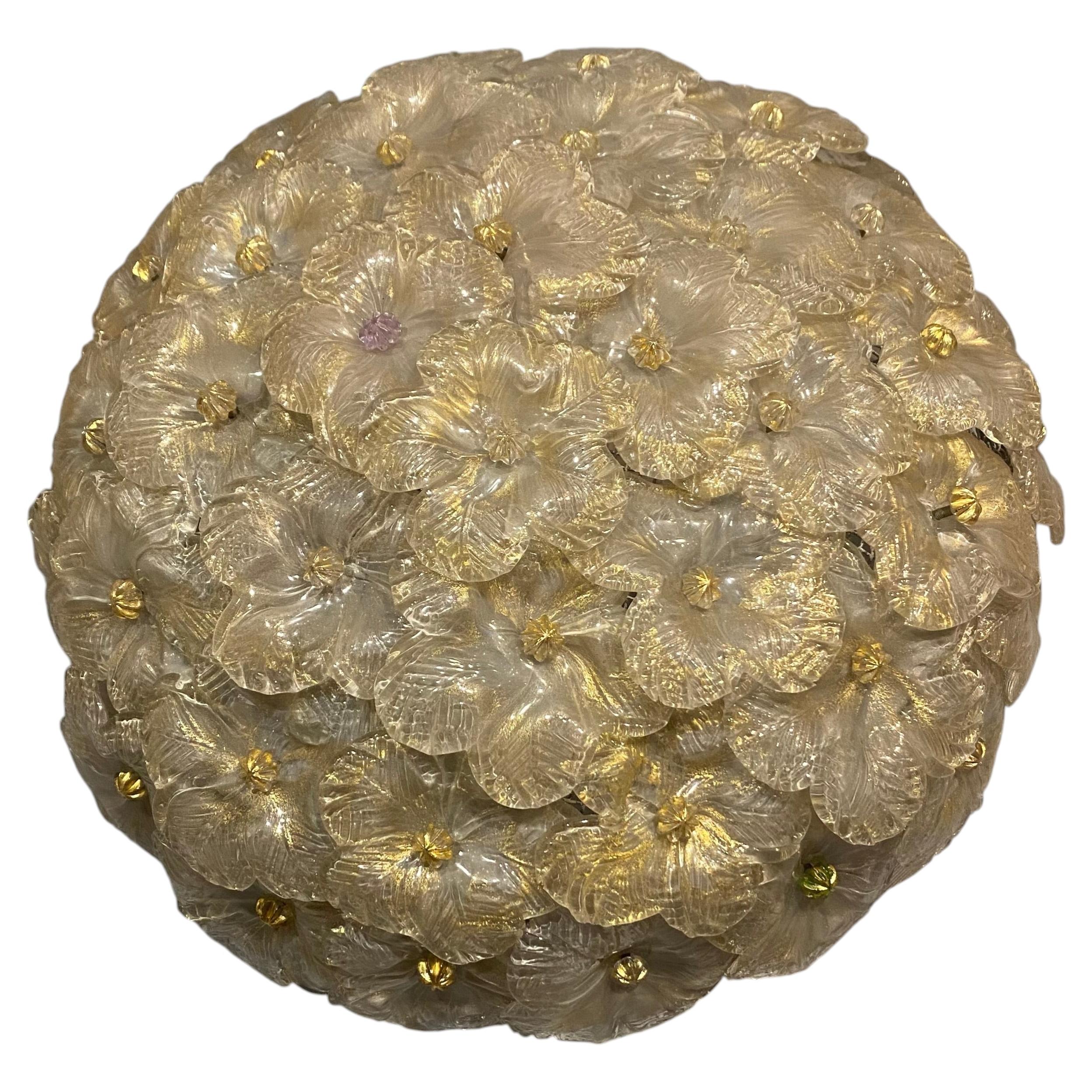 Stunning Vintage Mid-Century Authentic Murano „Fiori” Flush Mount, Italy 1960’s For Sale