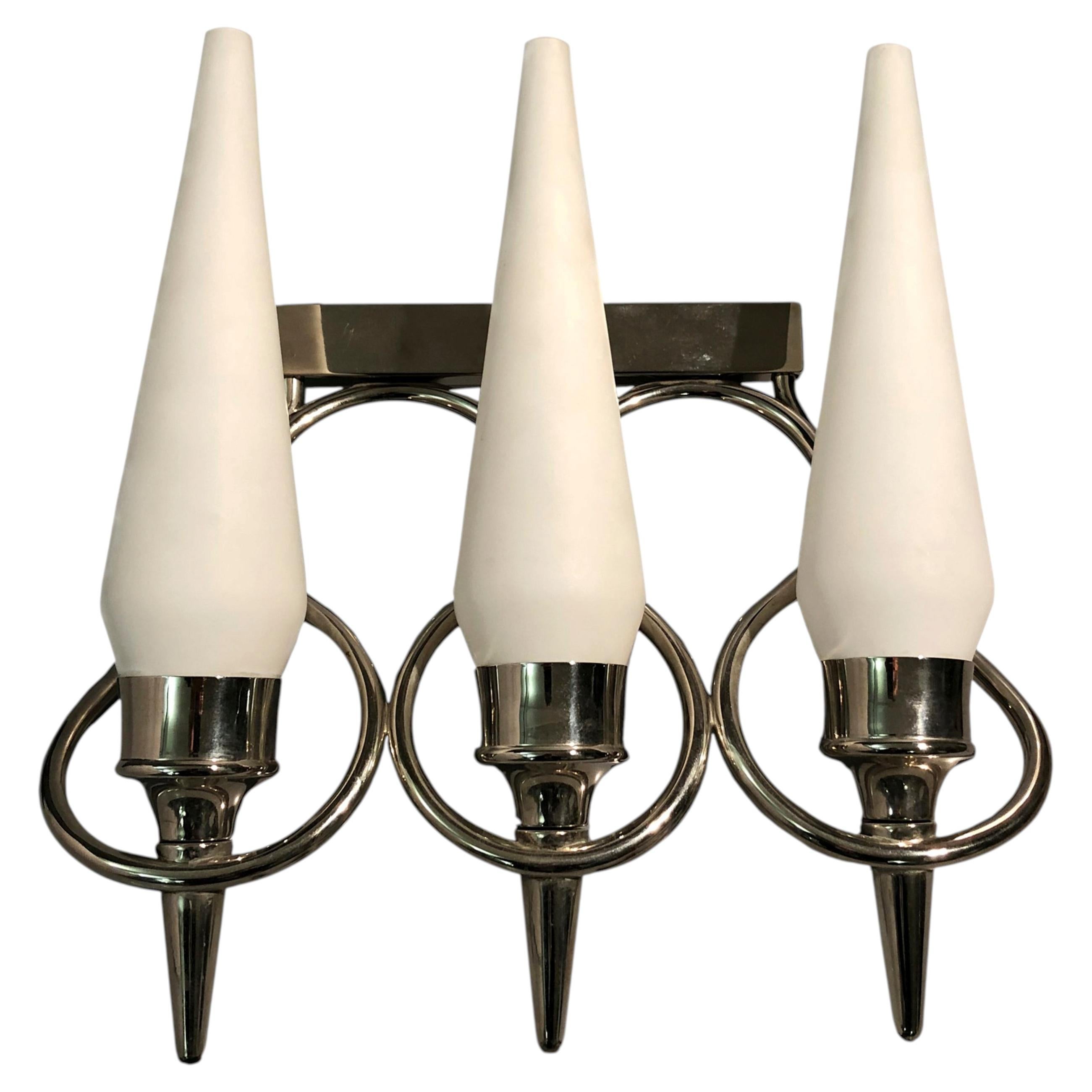 Sculptural Mid-Century Modern 3 Shade Sconce Attributed to Stilux, Italy 1960s. For Sale