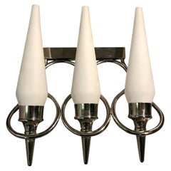 Sculptural Mid-Century Modern 3 Shade Sconce Attributed to Stilux, Italy 1960s.