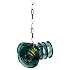 Exquisite Fontana Arte Style Pendant in Emerald Green Polished Glass, Italy 1970
