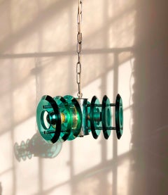 Exquisite Fontana Arte Style Pendant in Emerald Green Polished Glass, Italy 1970