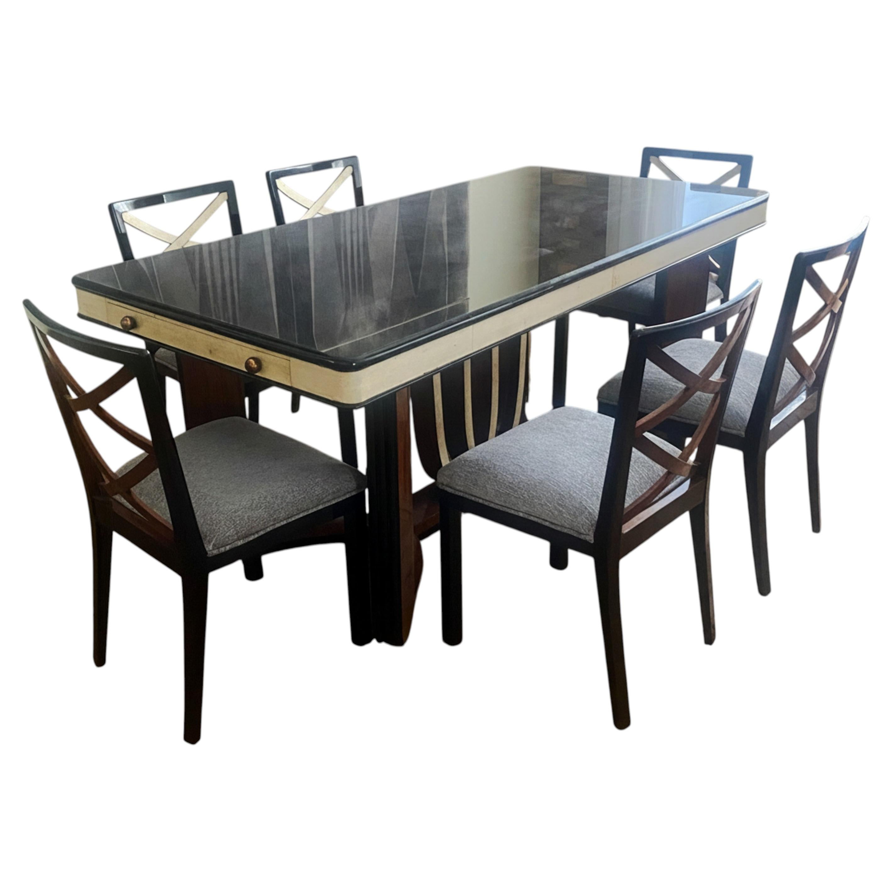 Vintage Italian Art Deco Complete Dining Room Set in Parchment , Palermo 1930s For Sale