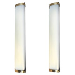 Pair of 1960s Mid-Century Dutch Philips Brass & Ribbed Acrylic Cinema Sconces.