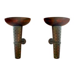 Vintage Handcrafted Hammered Copper Wine Cellar Torchere Sconces, Italy 1950s