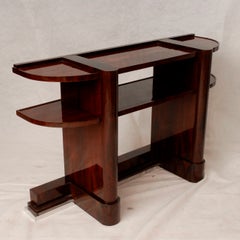 Striking Art Deco Walnut Veneer & Aluminum Console Table, France 1930s