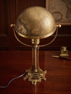 Striking Jugendstil Geometric Brass Desk Lamp with Hammered Shade, Austria 1905.