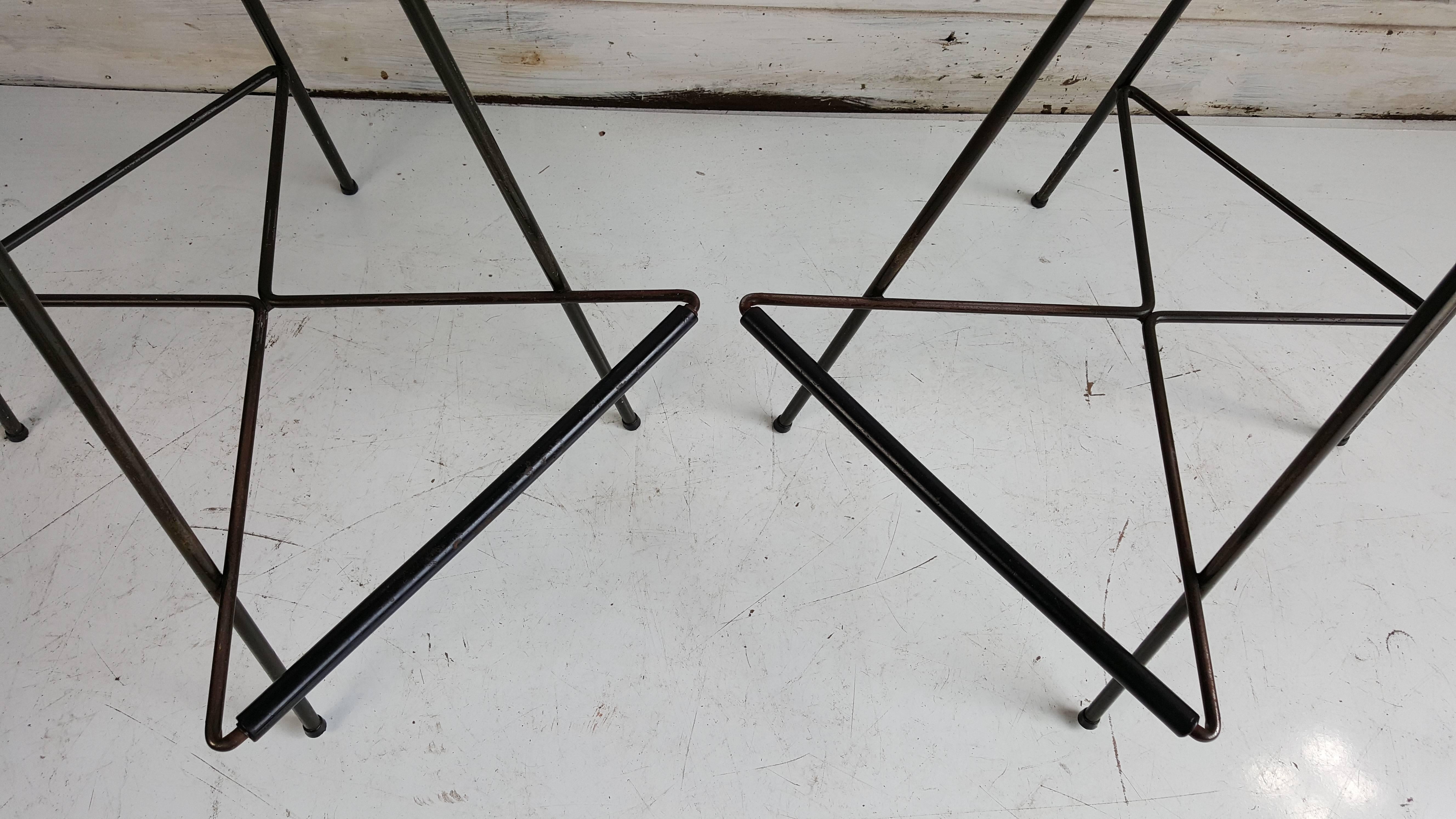 American Pair Mid-Century Modern Wire and Brass Bar Stools