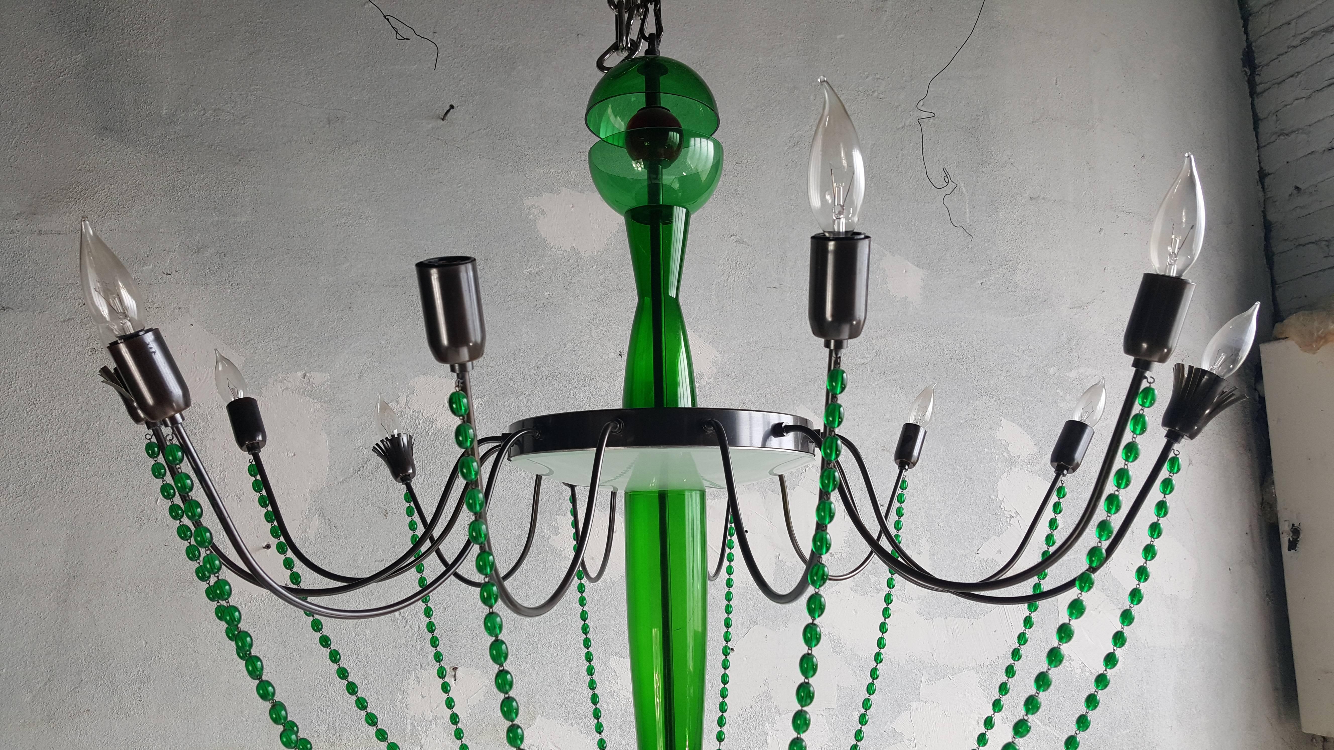 Post modern memphis style Murano glass chandelier manufactured by Foscarini, Whimsical, playful, yet extremely elegant. Measure:45