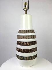 Elegant Italian Pottery Table Lamp, Decorated Tribal Motif