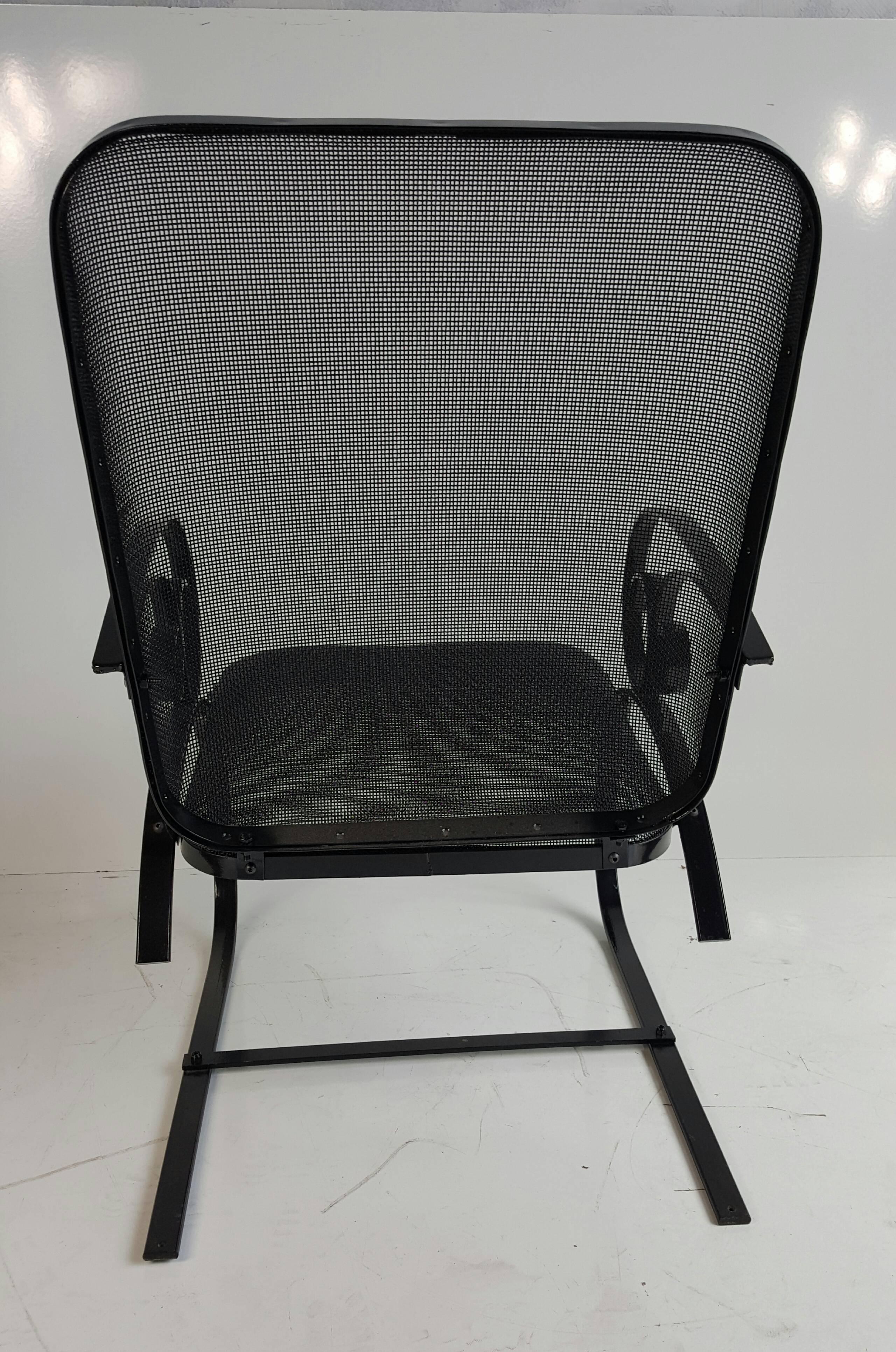 American Art Deco Mesh and Flat Steel Springer Chair, Garden In Excellent Condition For Sale In Buffalo, NY