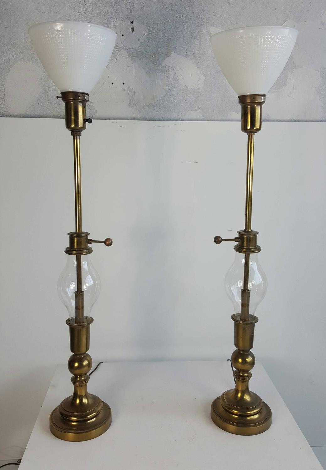 Pair of Brass and Glass Traditional Table Lamps Made by