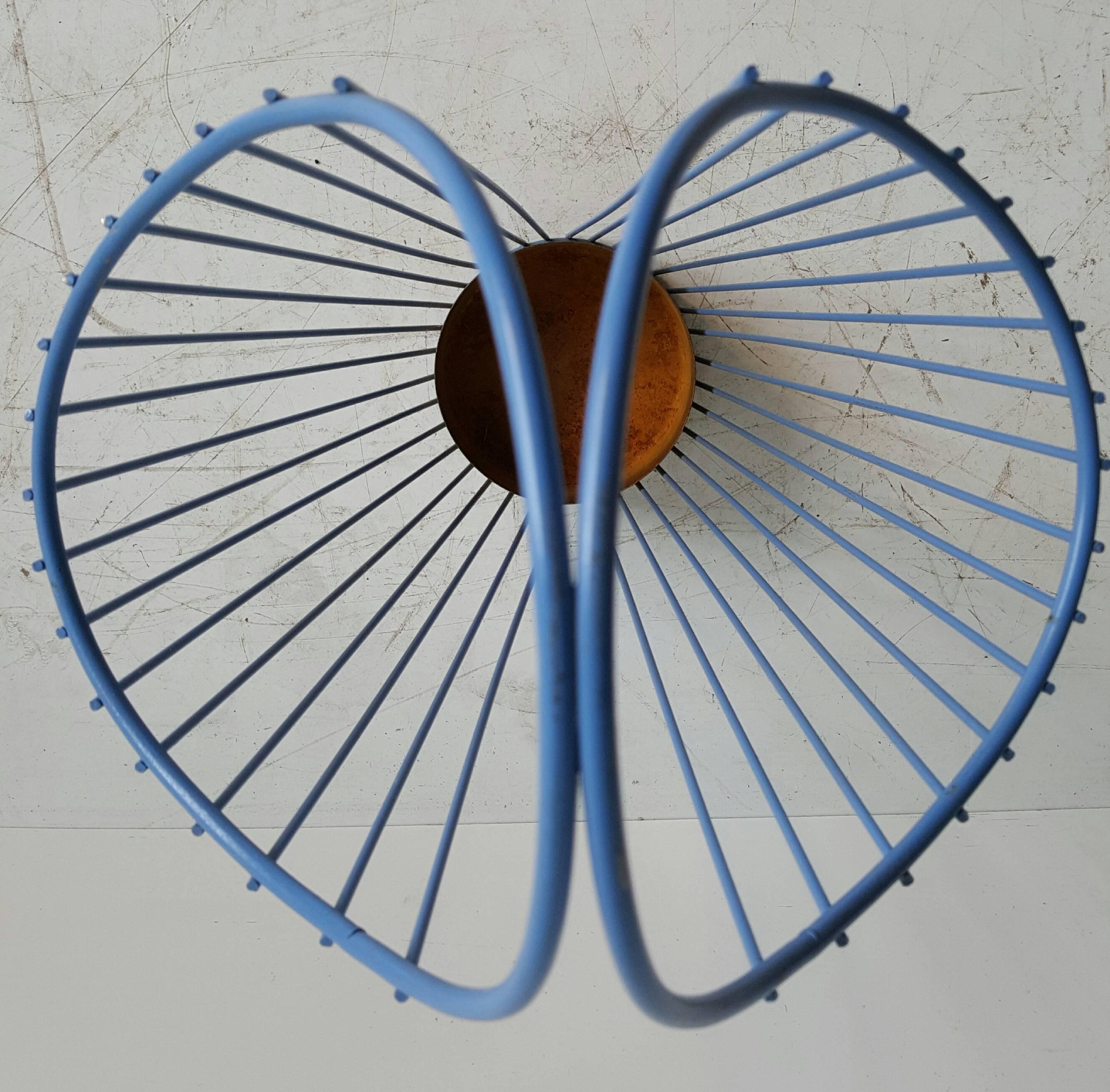 Mid-Century Modern Modernist Wire Iron Umbrella Stand, Painted Periwinkle Blue, Mathieu Matégot