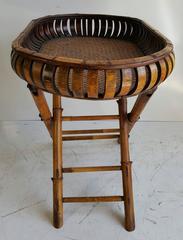 Unusual Modernist Bamboo Folding Serving Tray and Stand