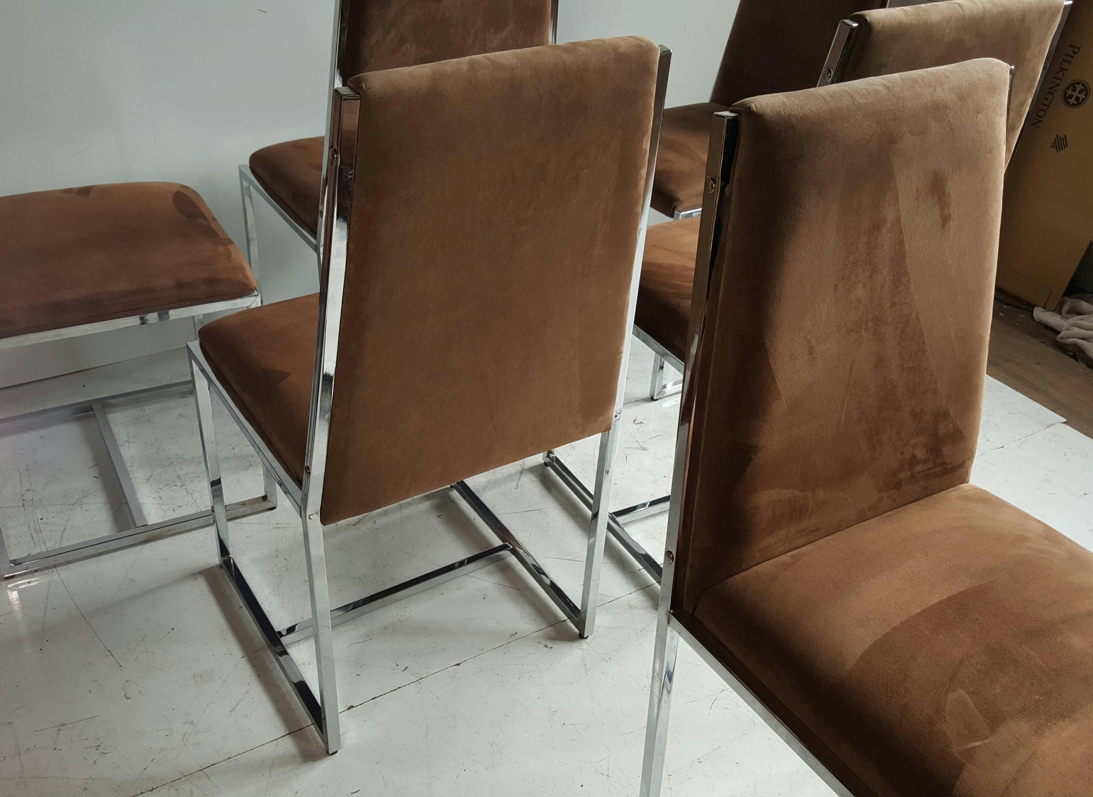 Late 20th Century Set of Six Chrome and Fabric Dining Chairs, Manner of Milo Baughman, 1970s