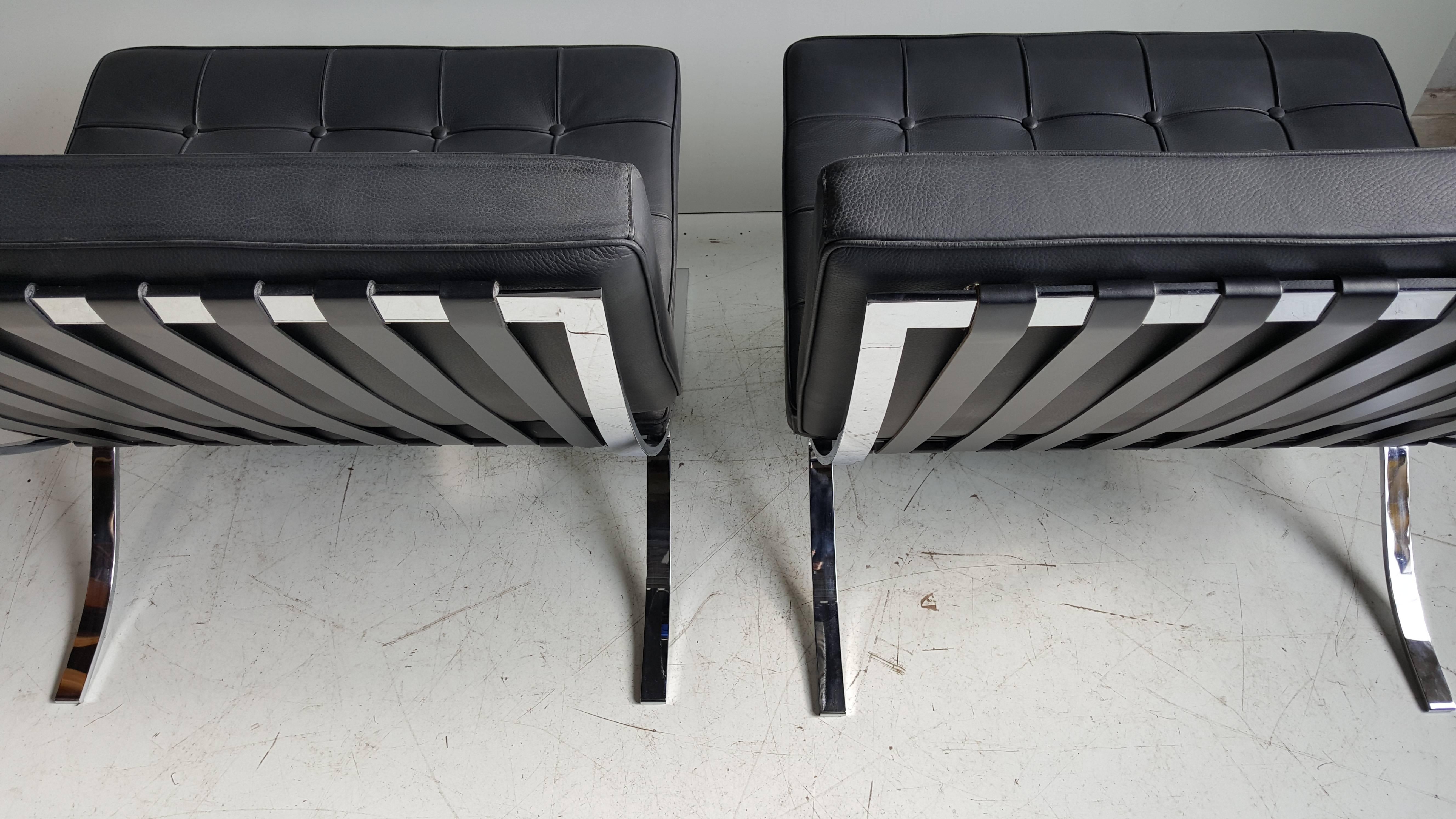 Italian Classic Pair Modernist Barcelona Chairs, Mies van der Rohe Made in Italy