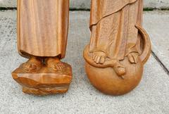 Pair of Italian Carved Wood Religious Wall Plaques, High Relief, circa 1930s