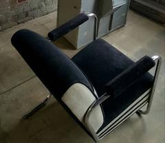 Machine Age, Art Deco Two-Tone Mohair and Chrome Lounge Chair