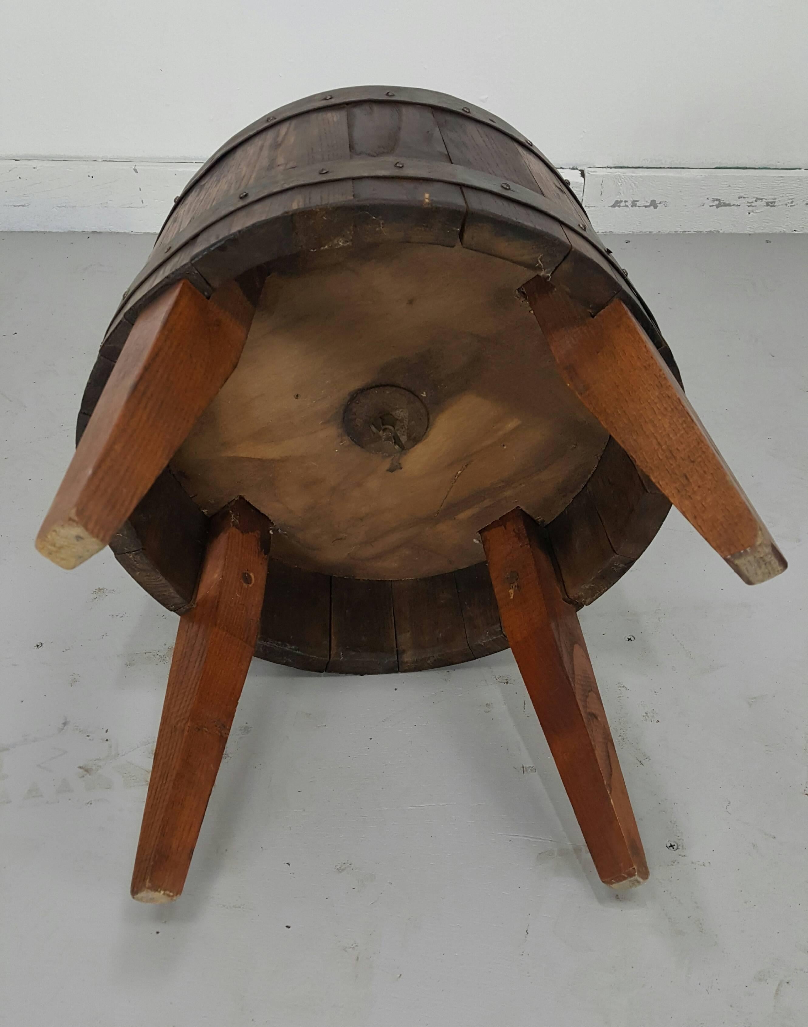 Unusual Set of Six Whiskey Barrel and Hammered Iron Pub Chairs In Good Condition For Sale In Buffalo, NY