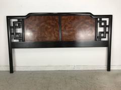 Asian Modern Burl and Lacquer King Head Board /Bed, Manner of James Mont