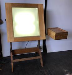 Rare Hamilton Lightbox Drafting Table and Drawer Cast Iron and Oak
