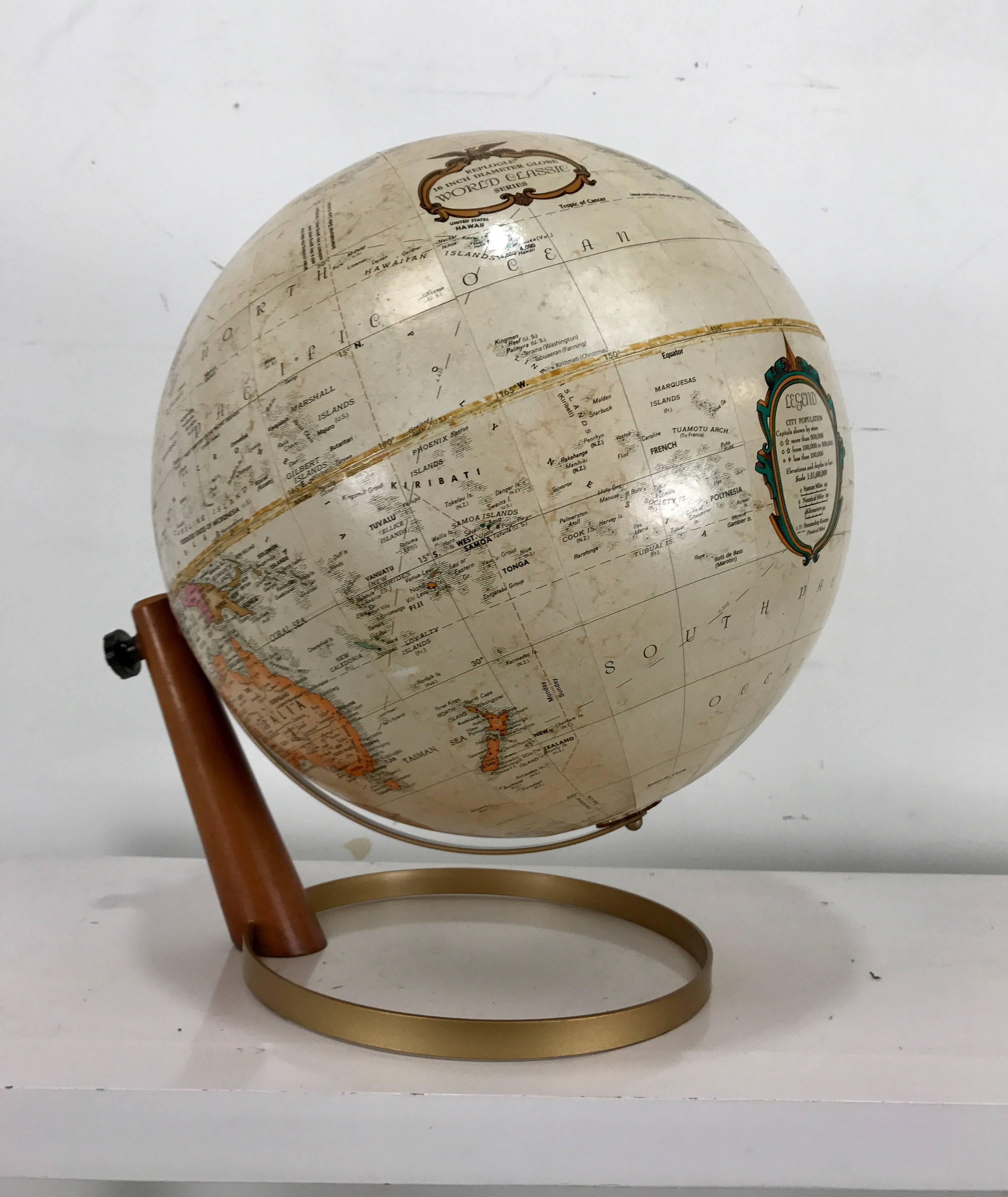 American Danish Modern White Replogle World Globe