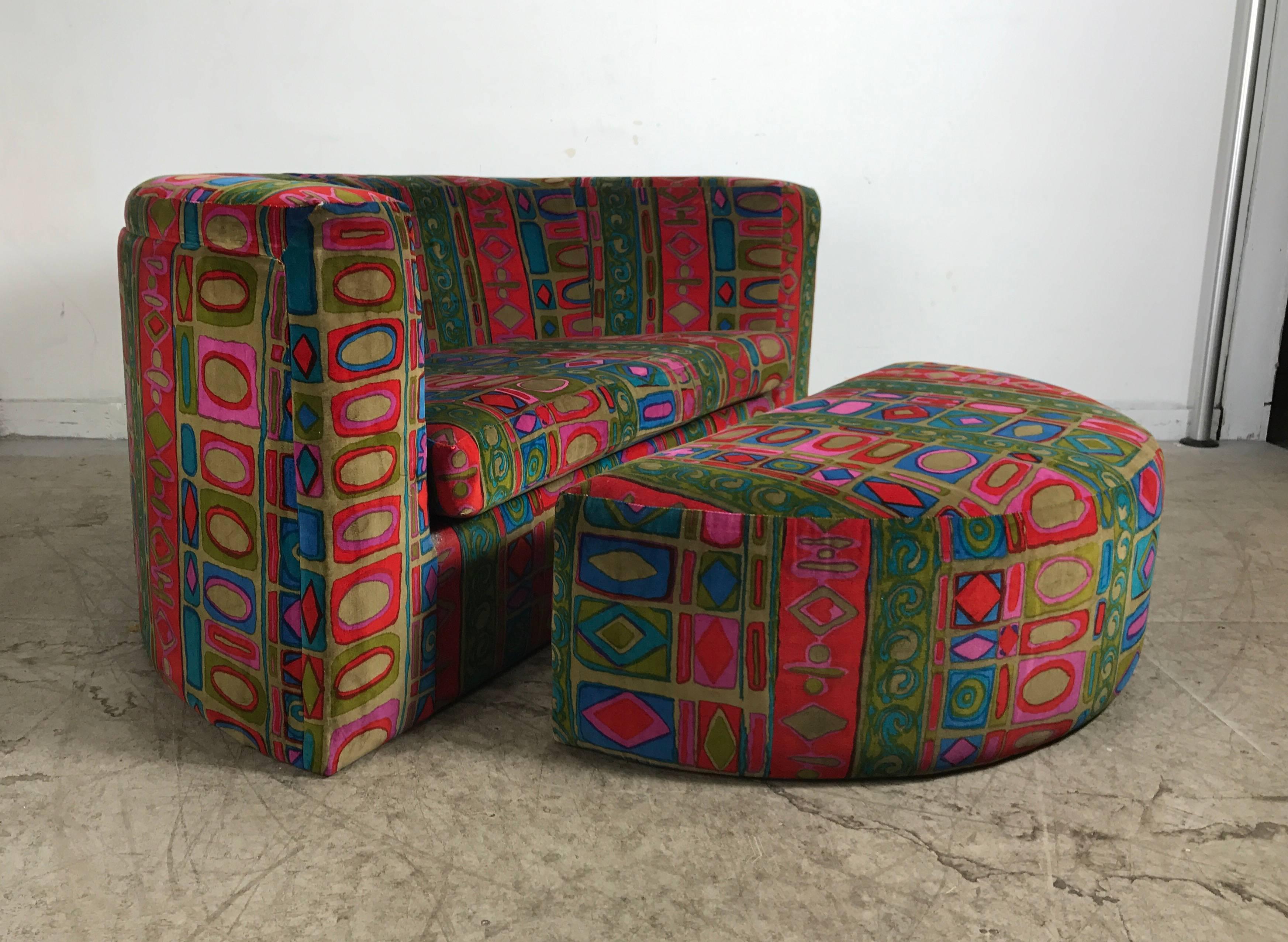 Mid-Century Modern Rare Oversized Wedge Chair and Ottoman by Thayer Coggin, Jack Lenor Larsen