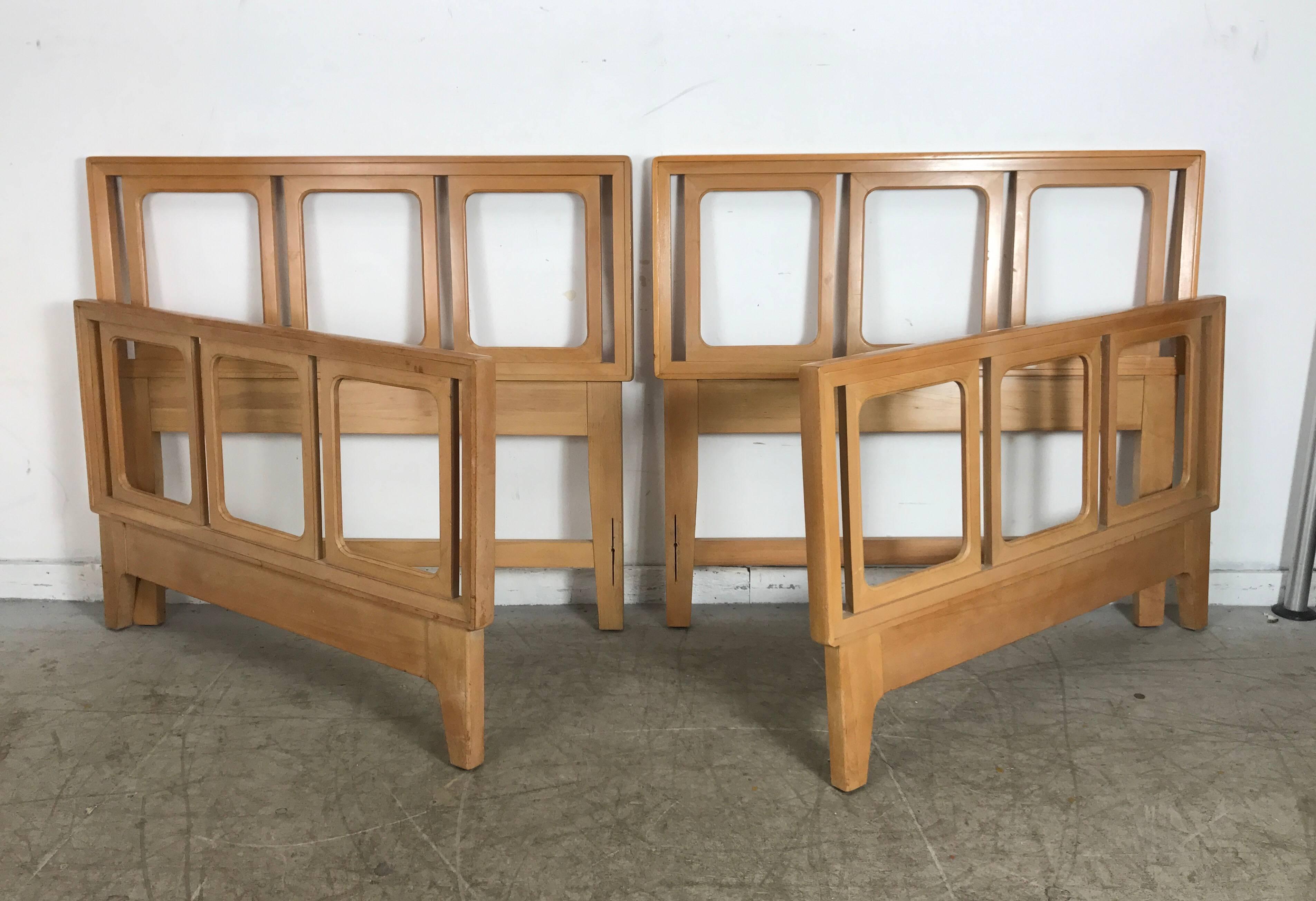 Pair of blonde mahogany twin beds by Edward Wormley for Drexel Precedent.
