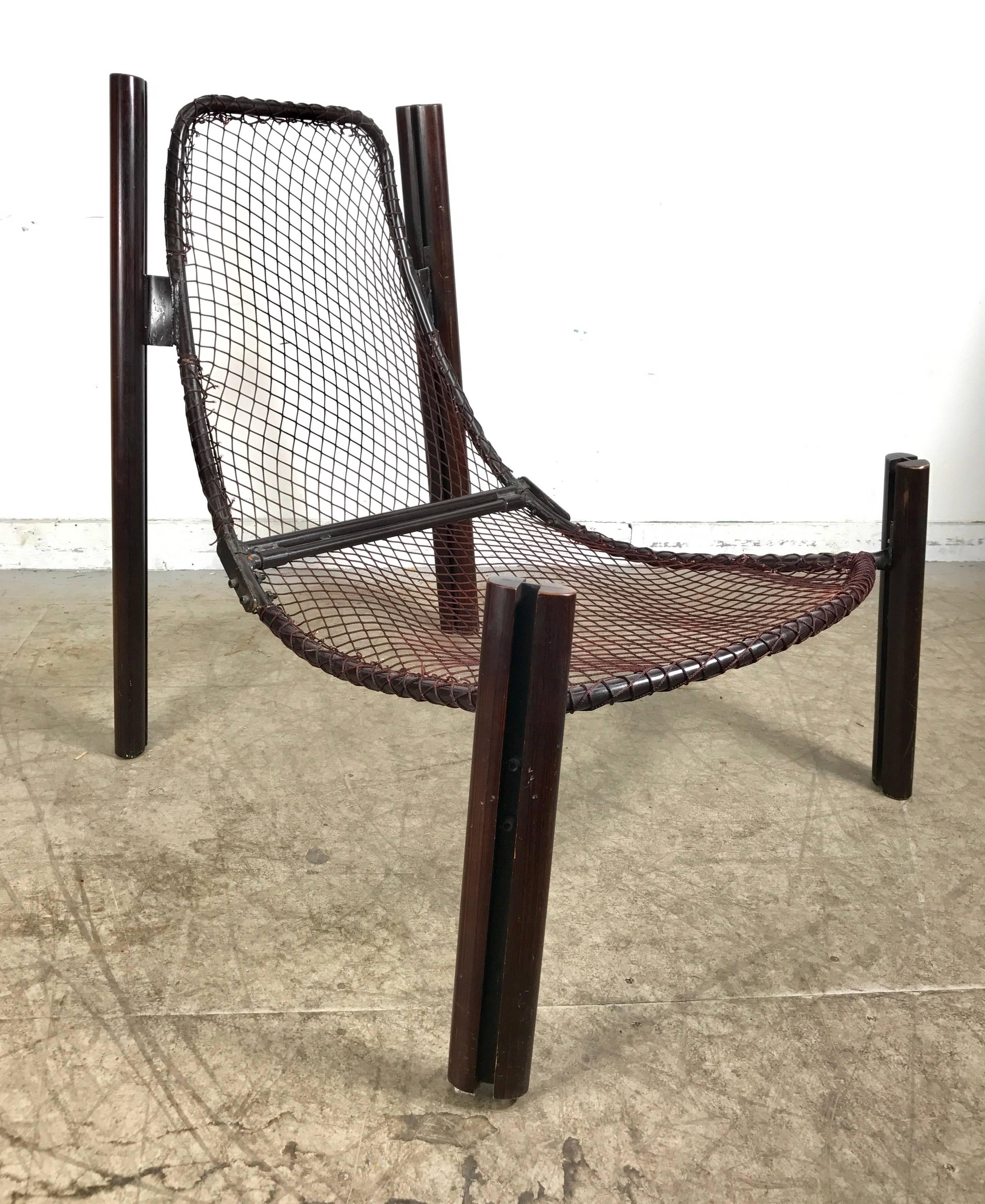 Mid-Century Modern Modernist Rosewood and Suede Lounge Sling Chair by Percival Lafer