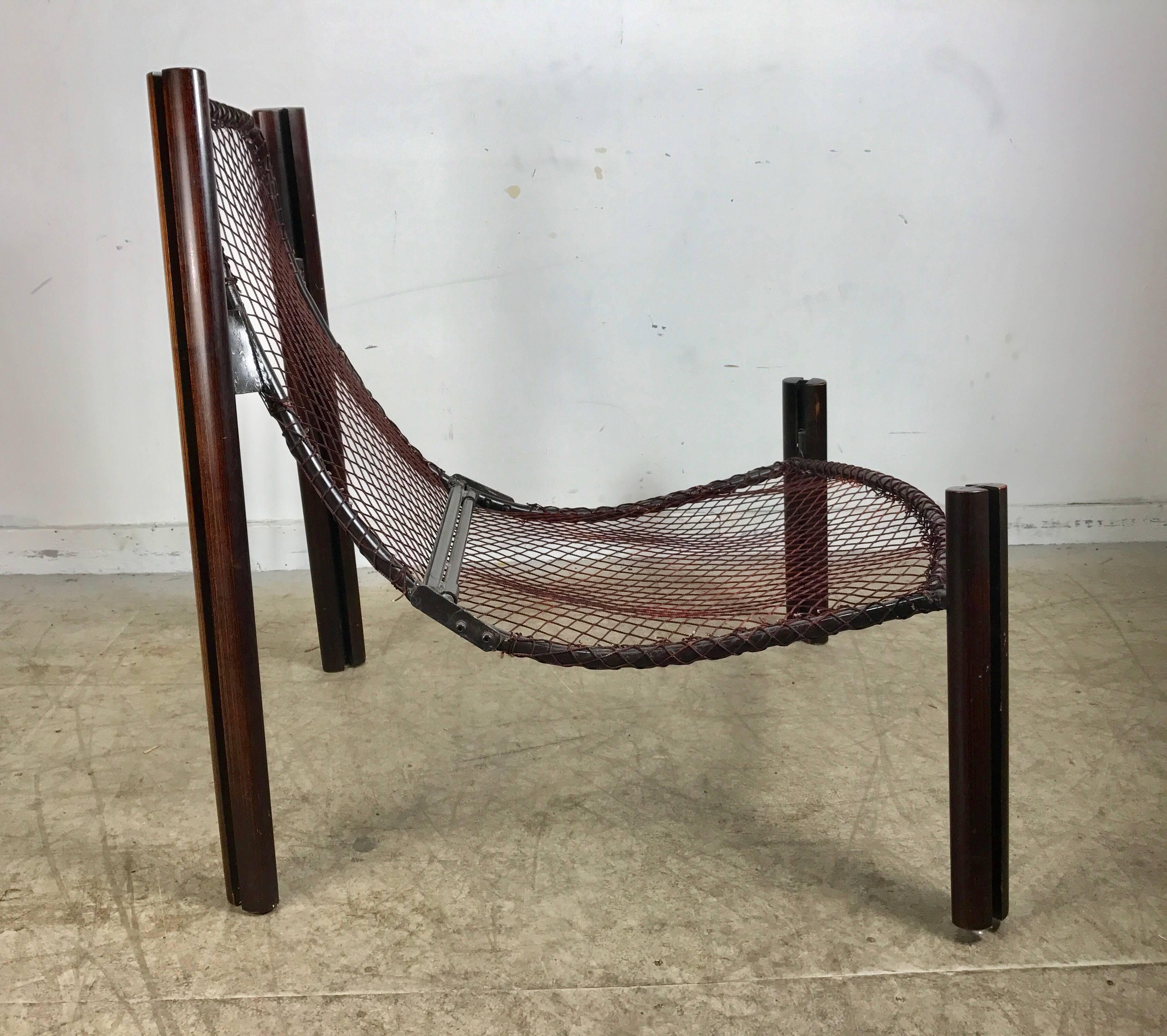 Brazilian Modernist Rosewood and Suede Lounge Sling Chair by Percival Lafer