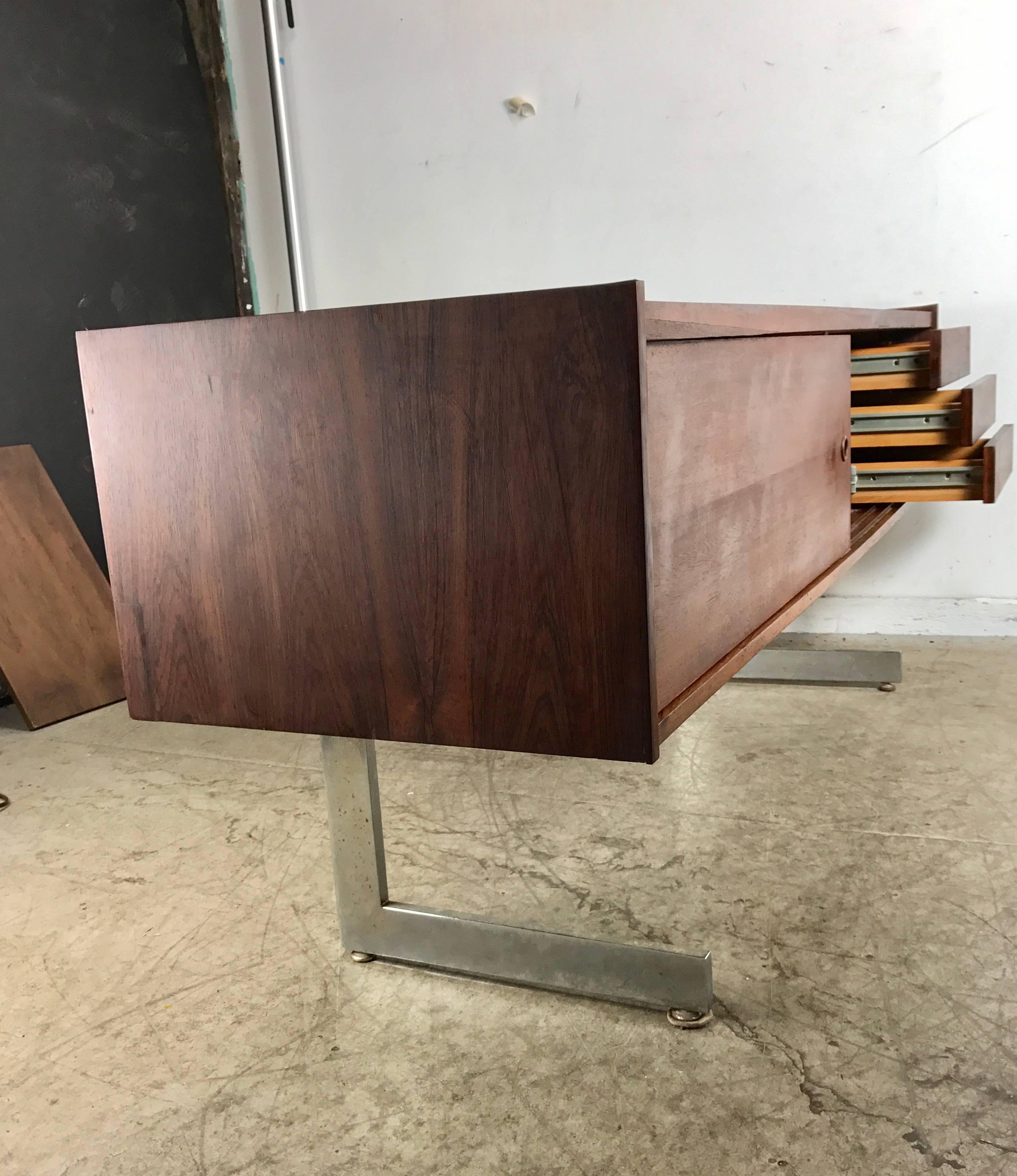 Chrome Mid-Century Modern Cantilevered Rosewood Credenza