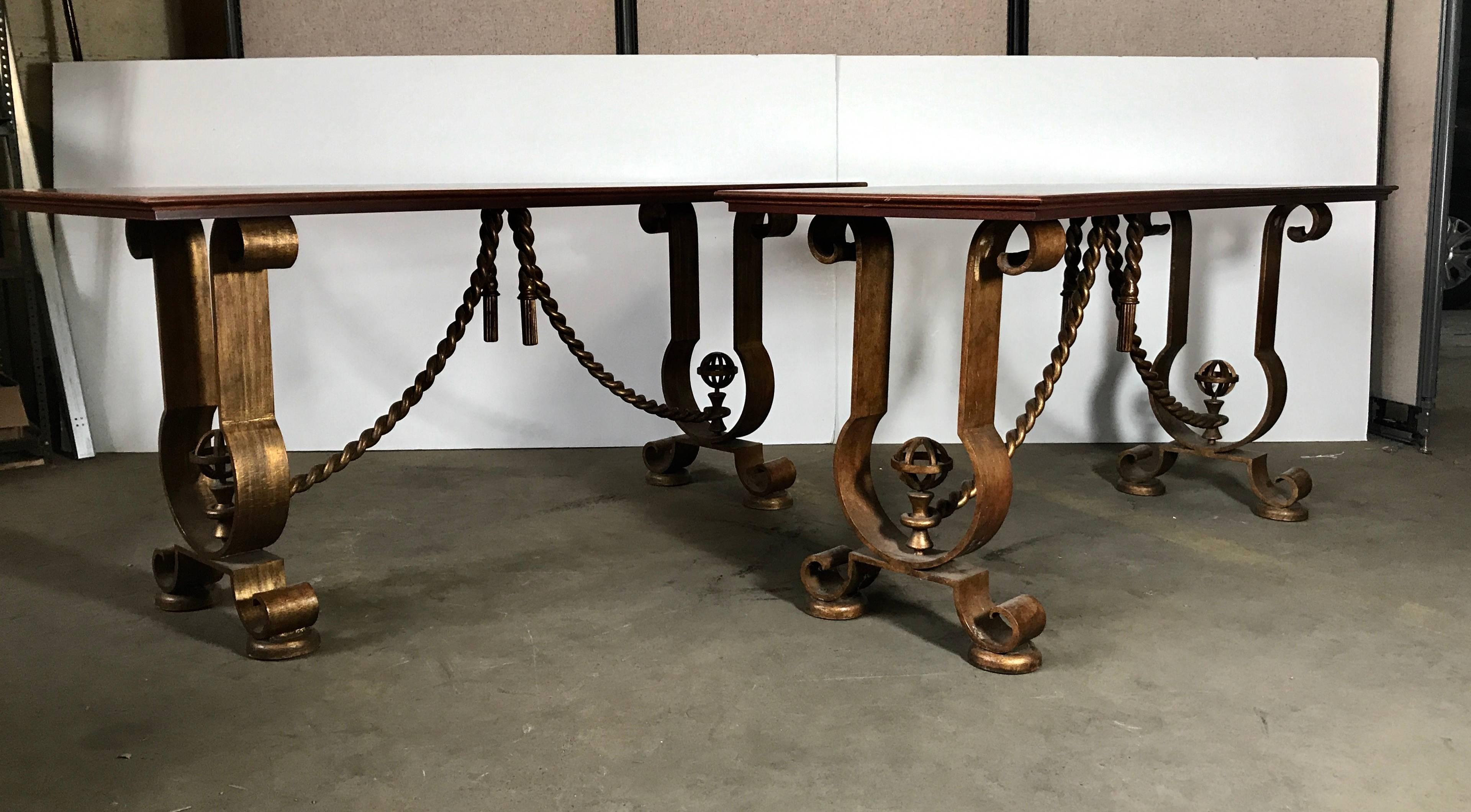 20th Century Pair of French Gold Gilt Console Tables Murray's Iron Works G. Poillerat Style For Sale
