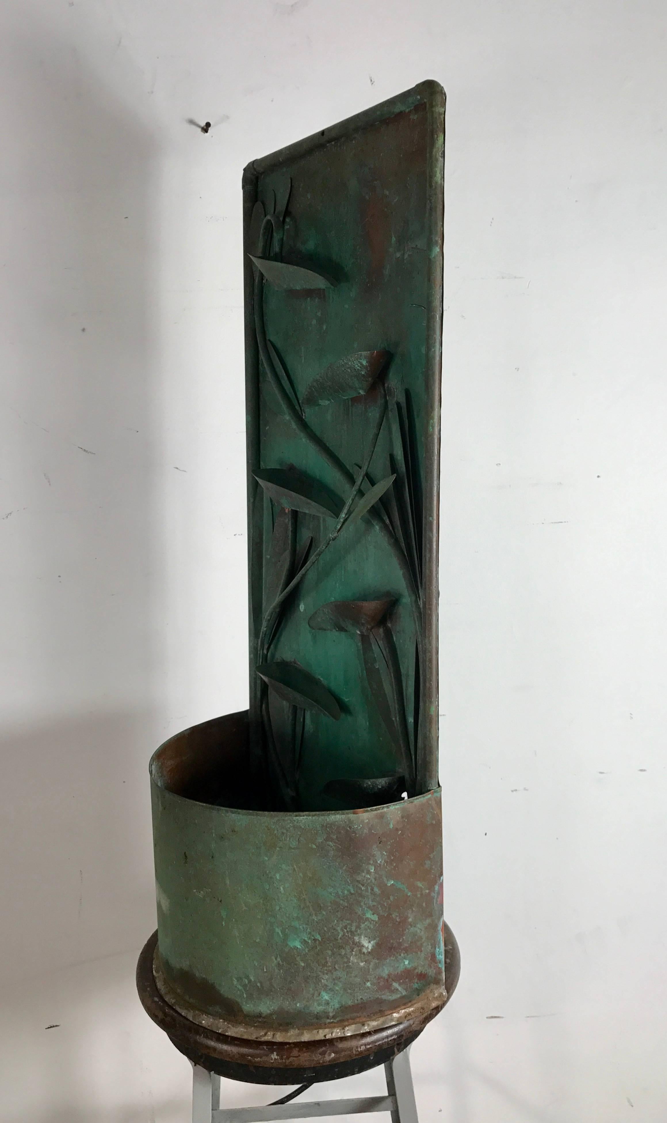 American Modernist Hanging Copper Water Fountain Sculpture, Amazing Form and Patina