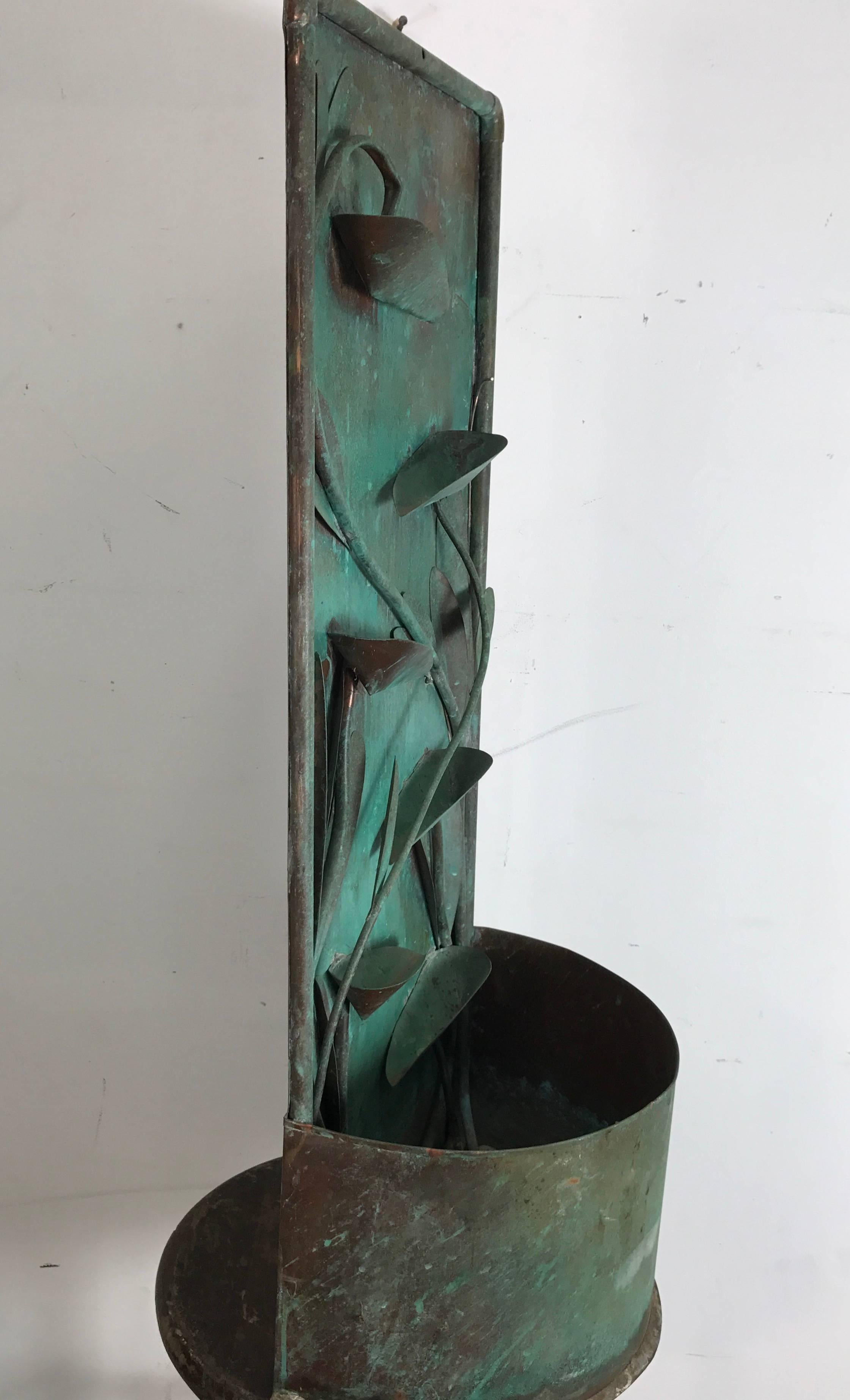 Hand-Crafted Modernist Hanging Copper Water Fountain Sculpture, Amazing Form and Patina