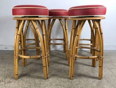 Set of Five Bamboo Swivel Bar or Counter Stools by Heywood Wakefield